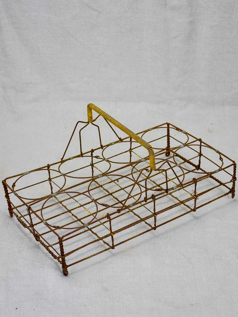 Antique French wire basket - eight glass capacity