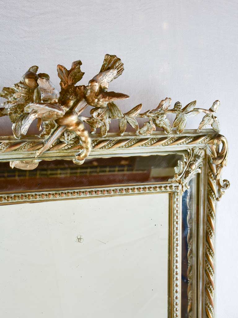 Large parclose pediment mirror with decorative bird pediment 35½" x 48"