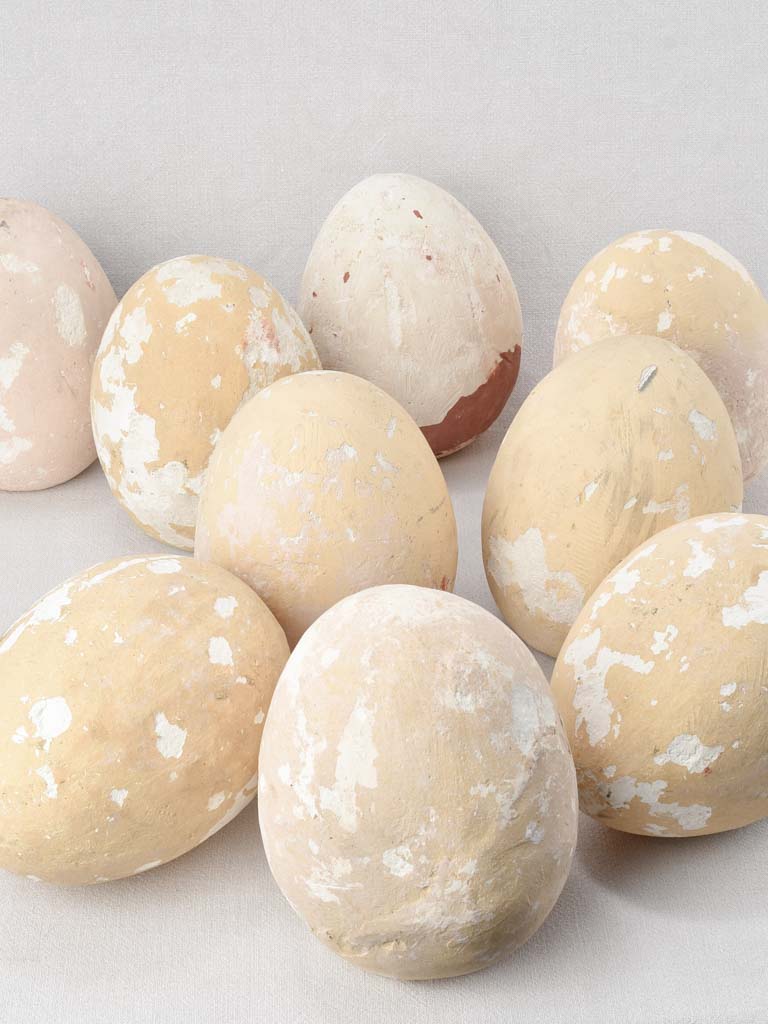 Collection of nine large vintage eggs - plaster 9½"