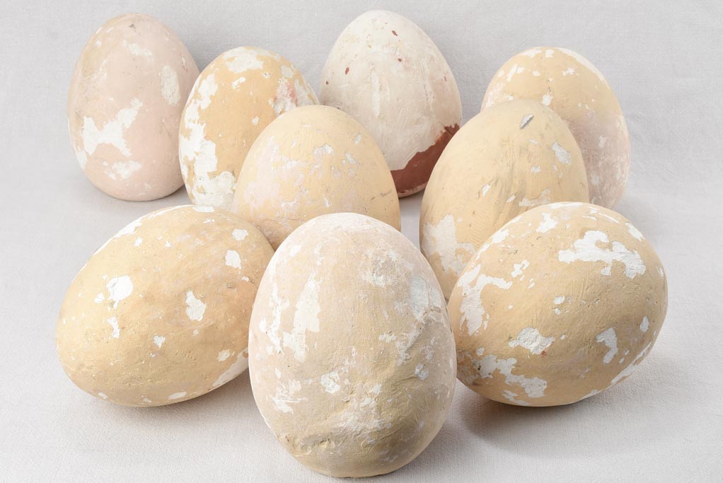 Collection of nine large vintage eggs - plaster 9½"