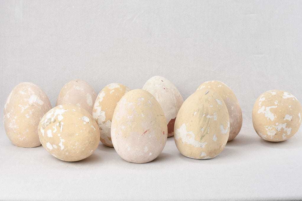 Collection of nine large vintage eggs - plaster 9½"