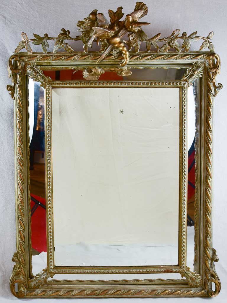 Large parclose pediment mirror with decorative bird pediment 35½" x 48"