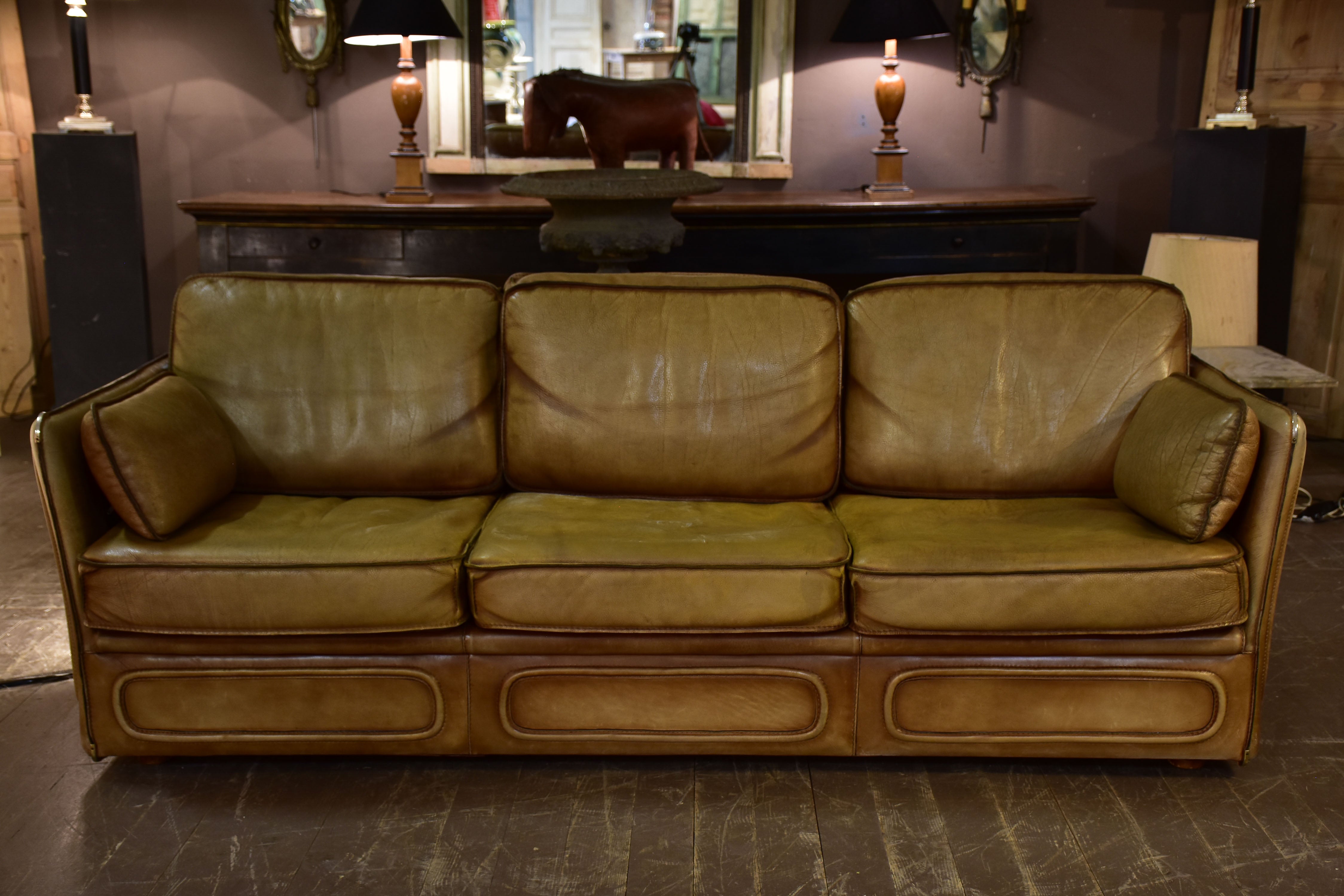 1970's Roche Bobois three seat leather sofa