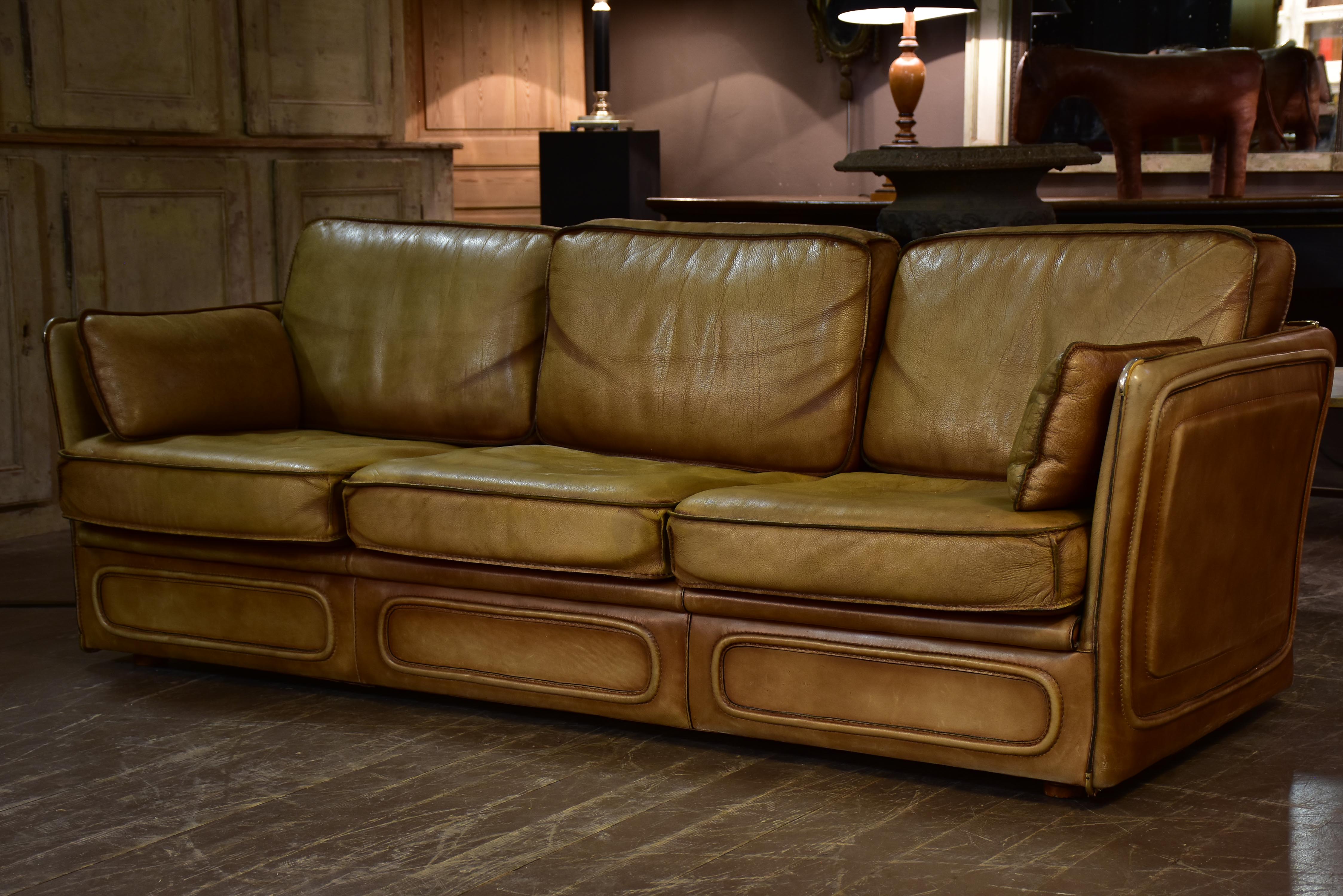 1970's Roche Bobois three seat leather sofa