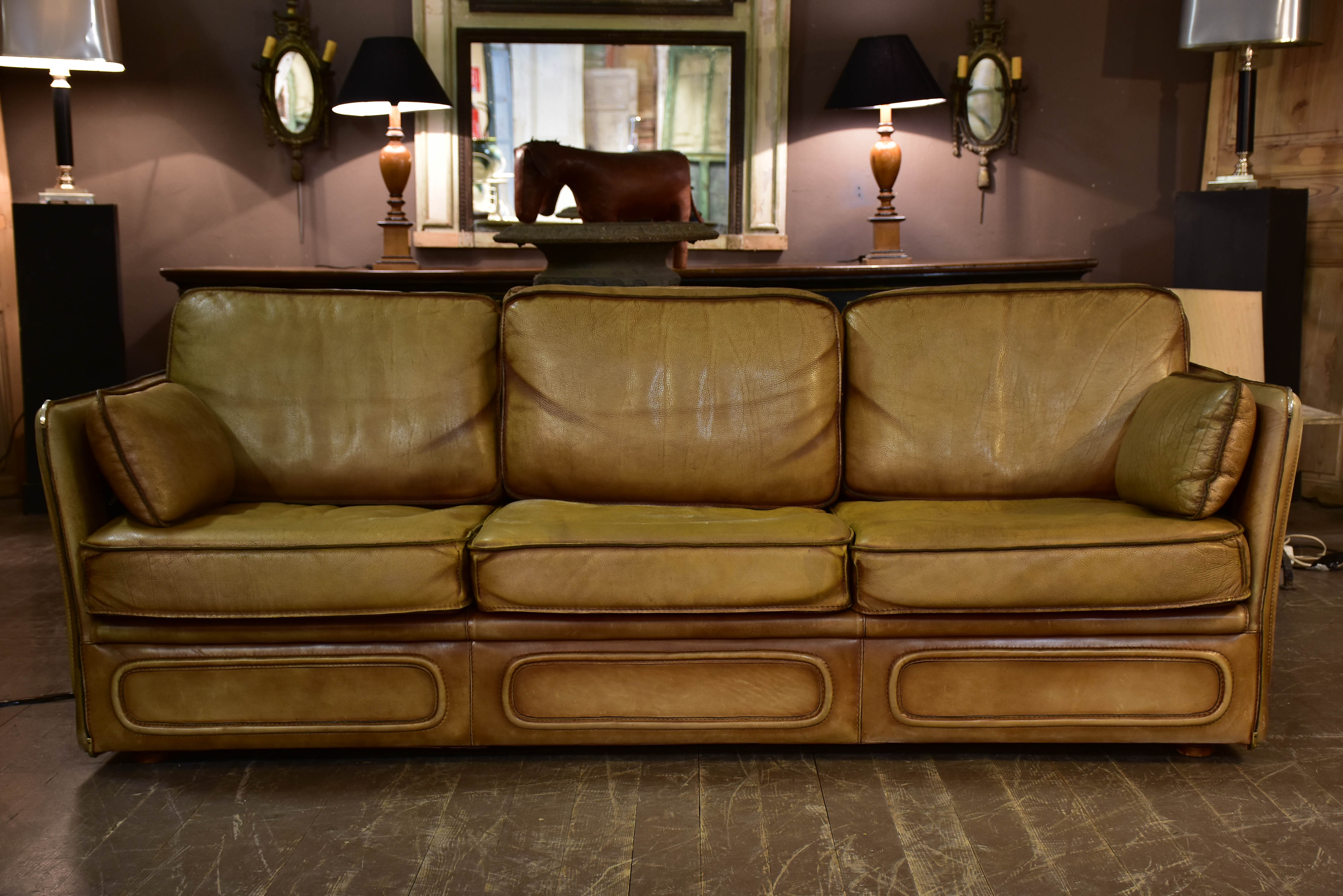 1970's Roche Bobois three seat leather sofa