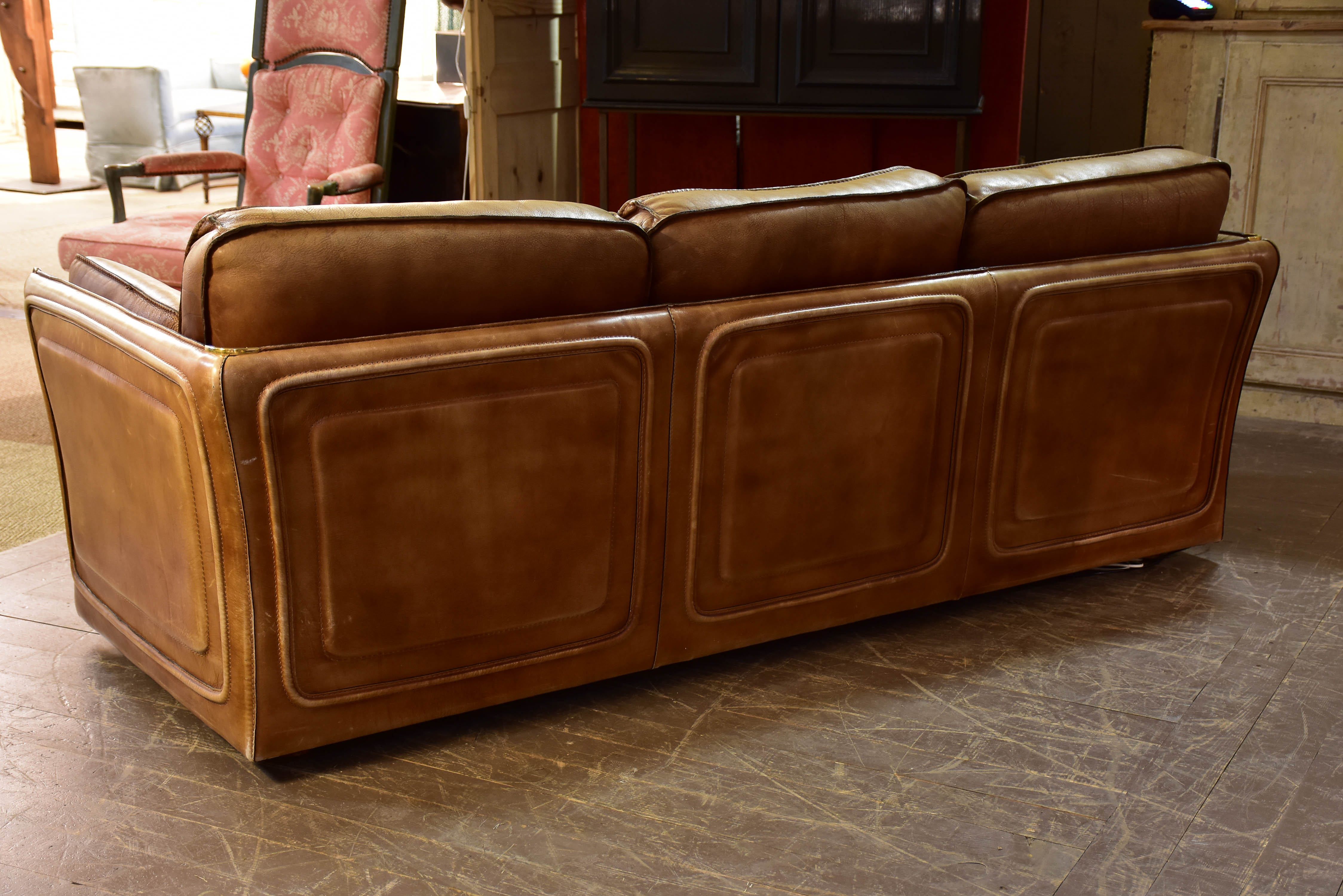 1970's Roche Bobois three seat leather sofa