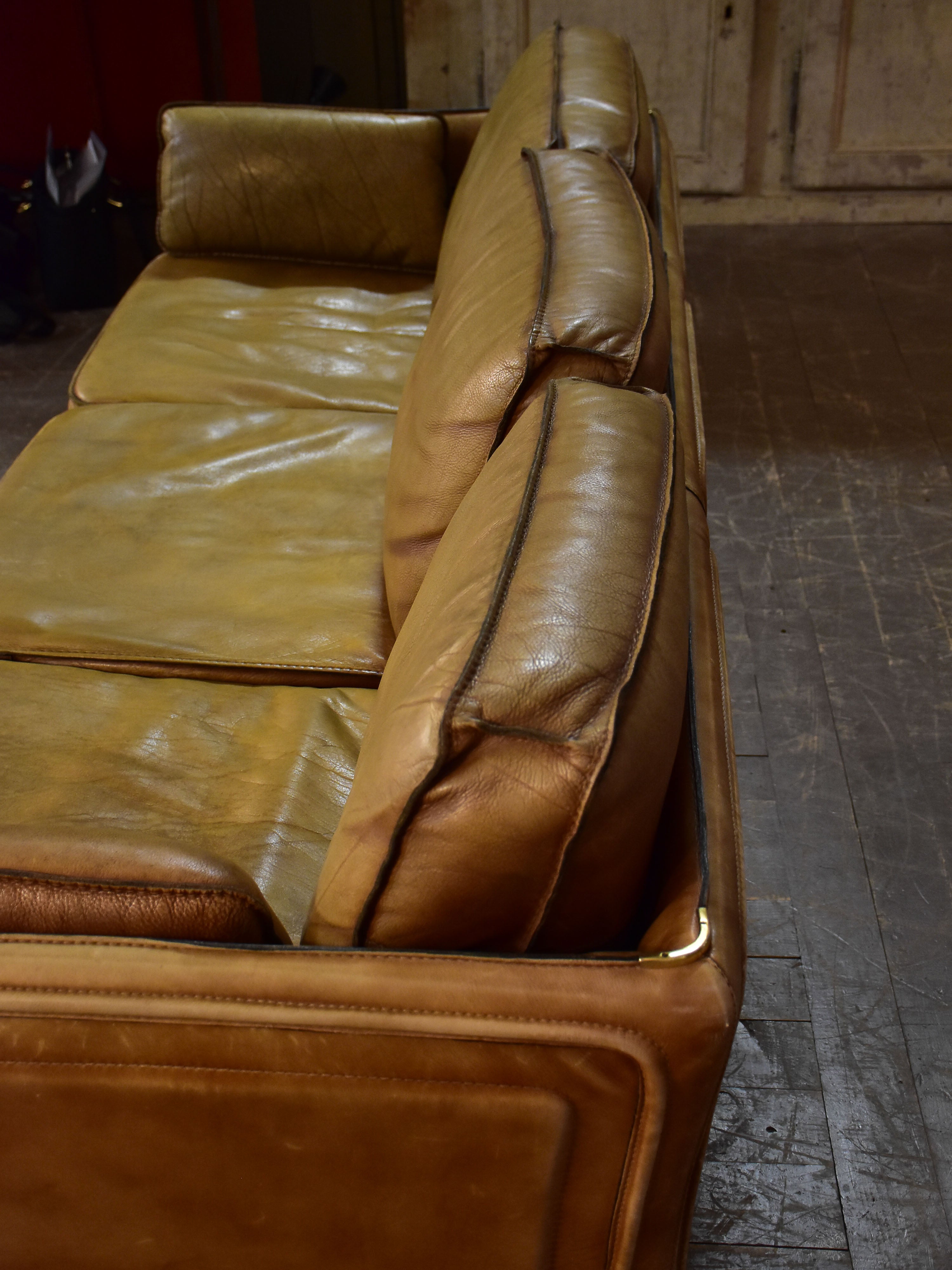 1970's Roche Bobois three seat leather sofa