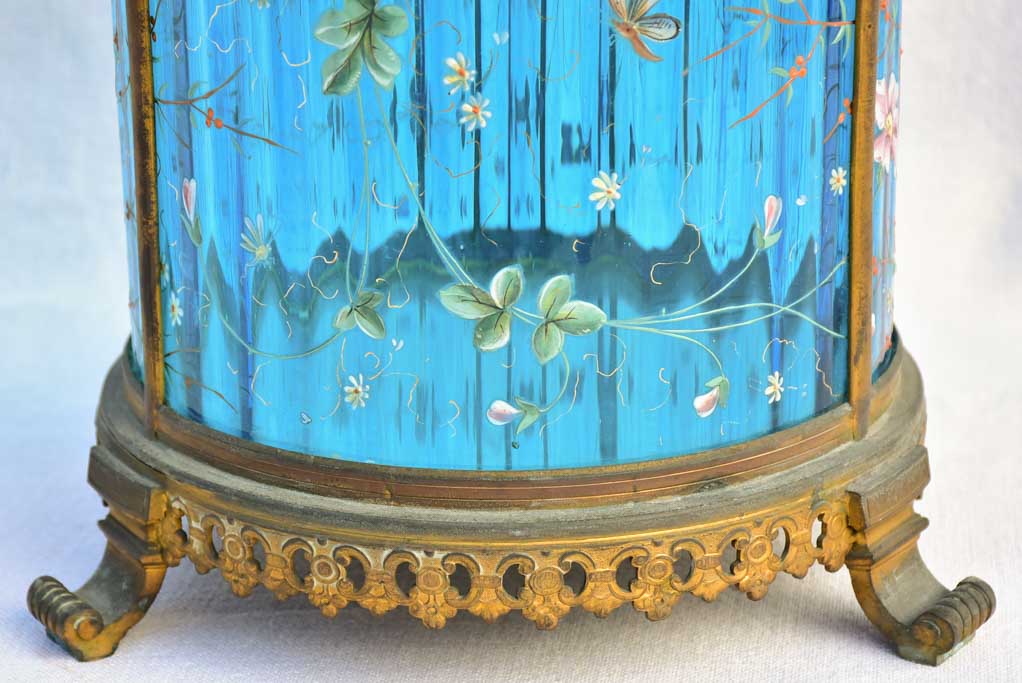 Large 19th Century Italian biscuit jar  with hand-painted blue glass 13½"