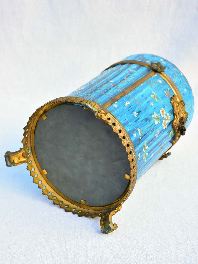 Large 19th Century Italian biscuit jar  with hand-painted blue glass 13½"