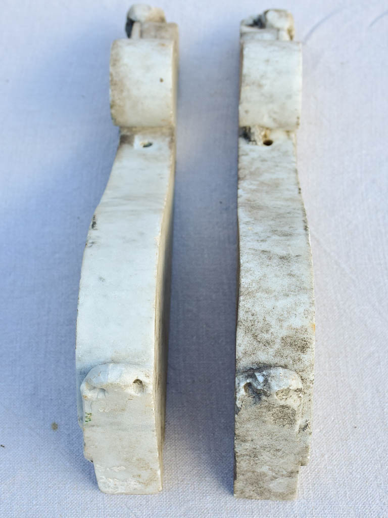 Pair of salvaged antique Italian Carrara marble elements 15¾"