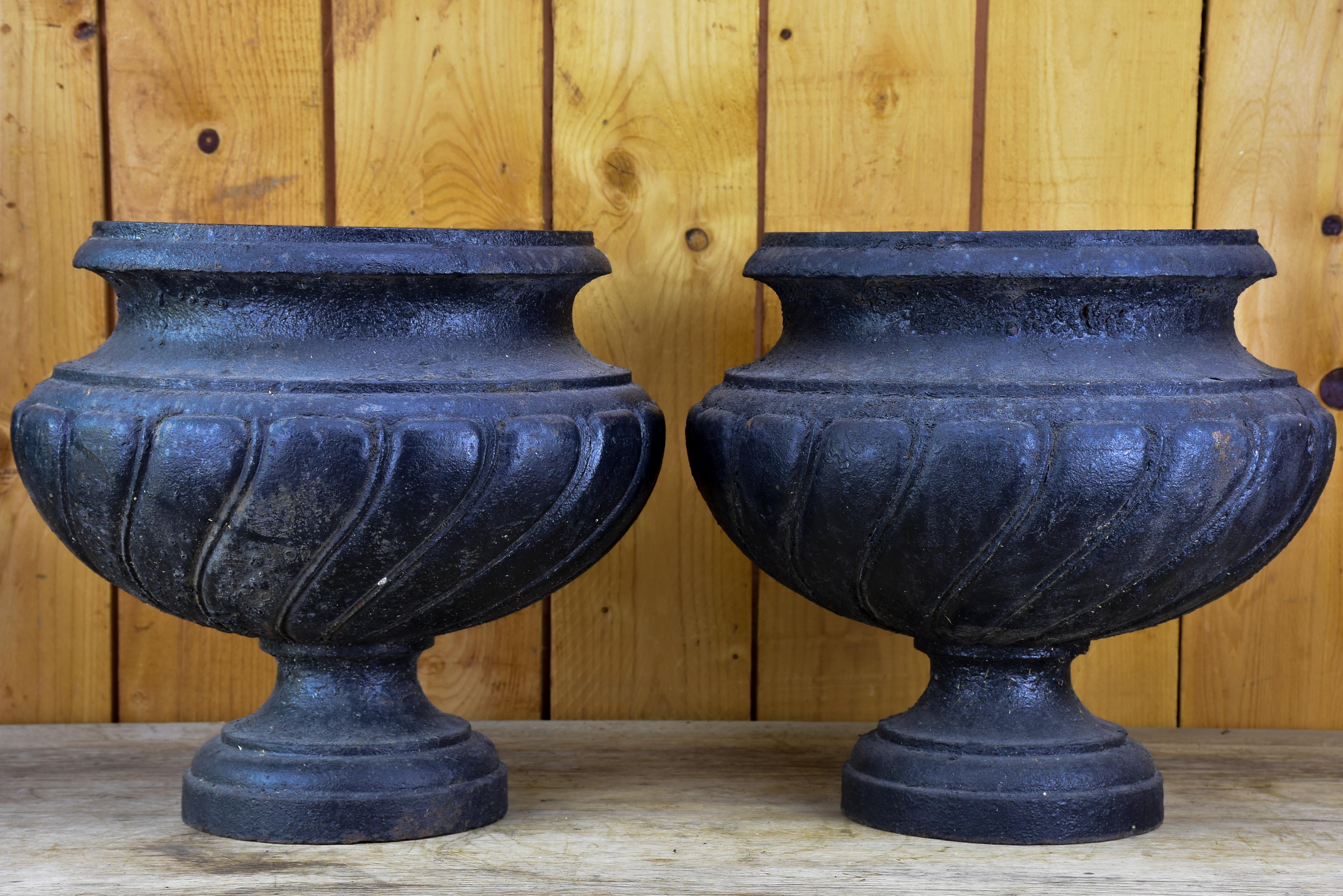 Pair of 19th Century French garden urns with black patina