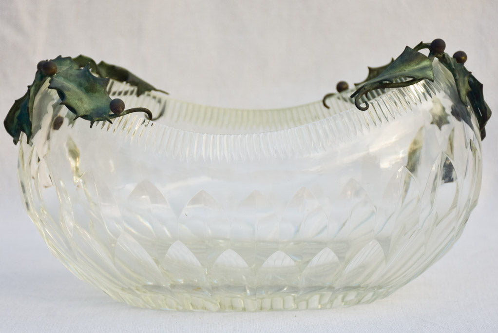 Early 20th century crystal bowl with holly decoration - oval