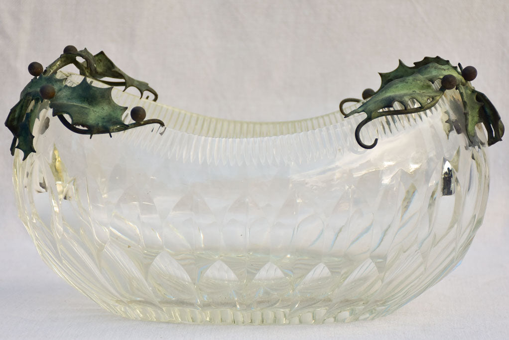 Early 20th century crystal bowl with holly decoration - oval