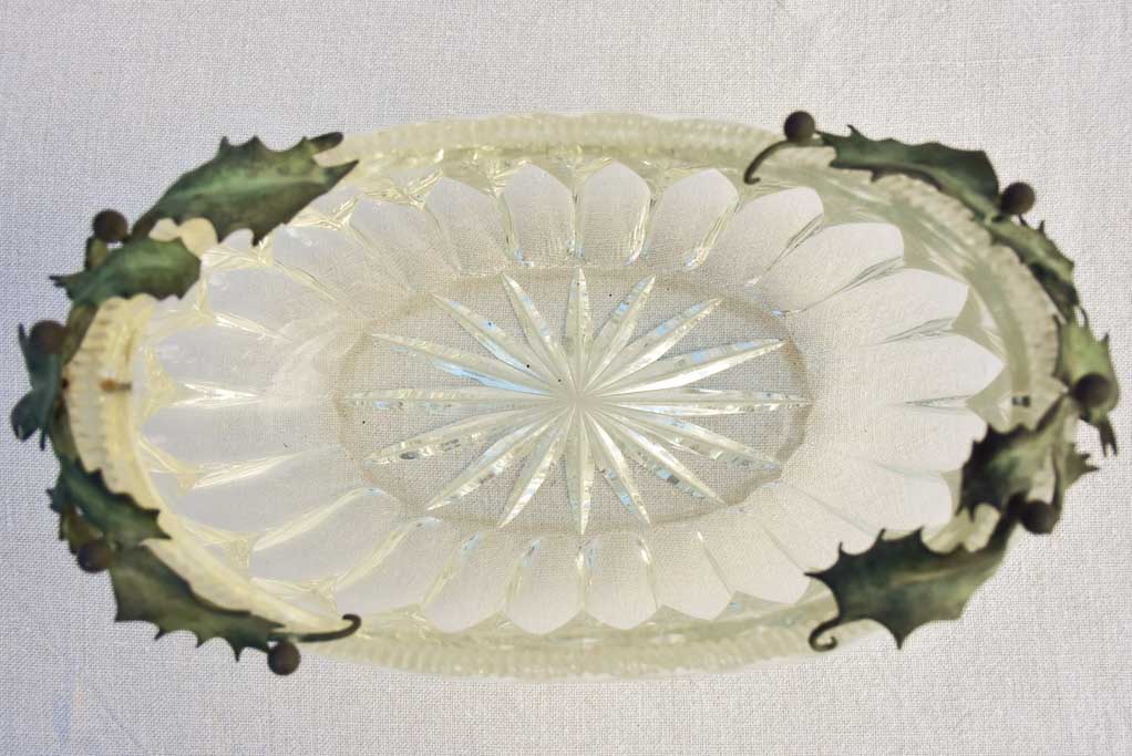 Early 20th century crystal bowl with holly decoration - oval