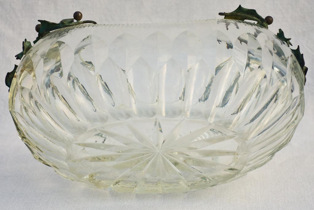 Early 20th century crystal bowl with holly decoration - oval