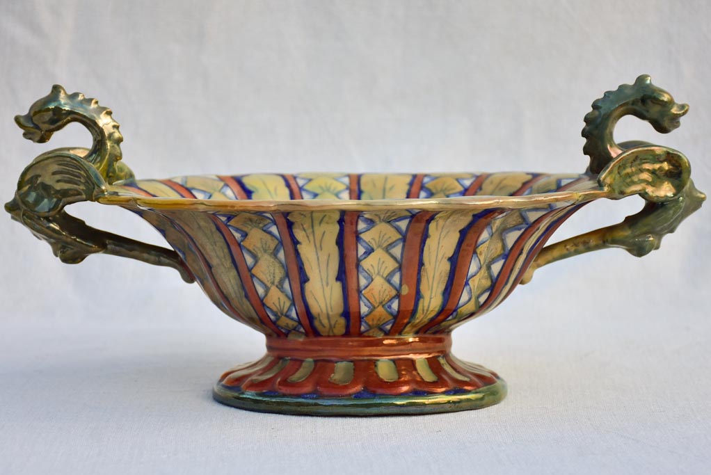 Mid-century Italian Gualdo Tadino oval ceramic bowl