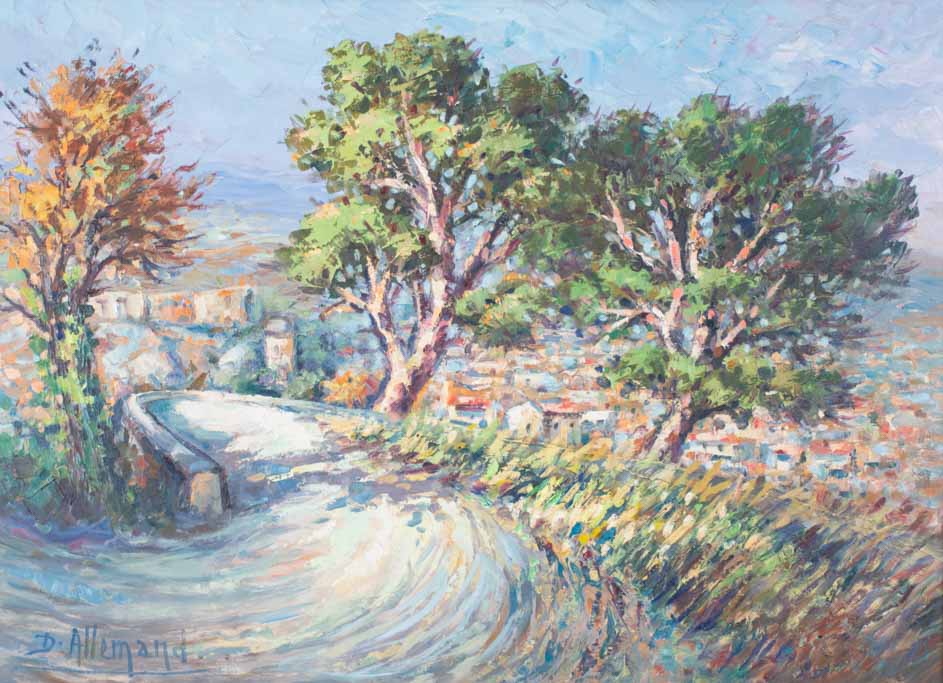 Route sur les hauteurs d'un village D. Allemand (1906- ?) oil on card 25½" x 33"