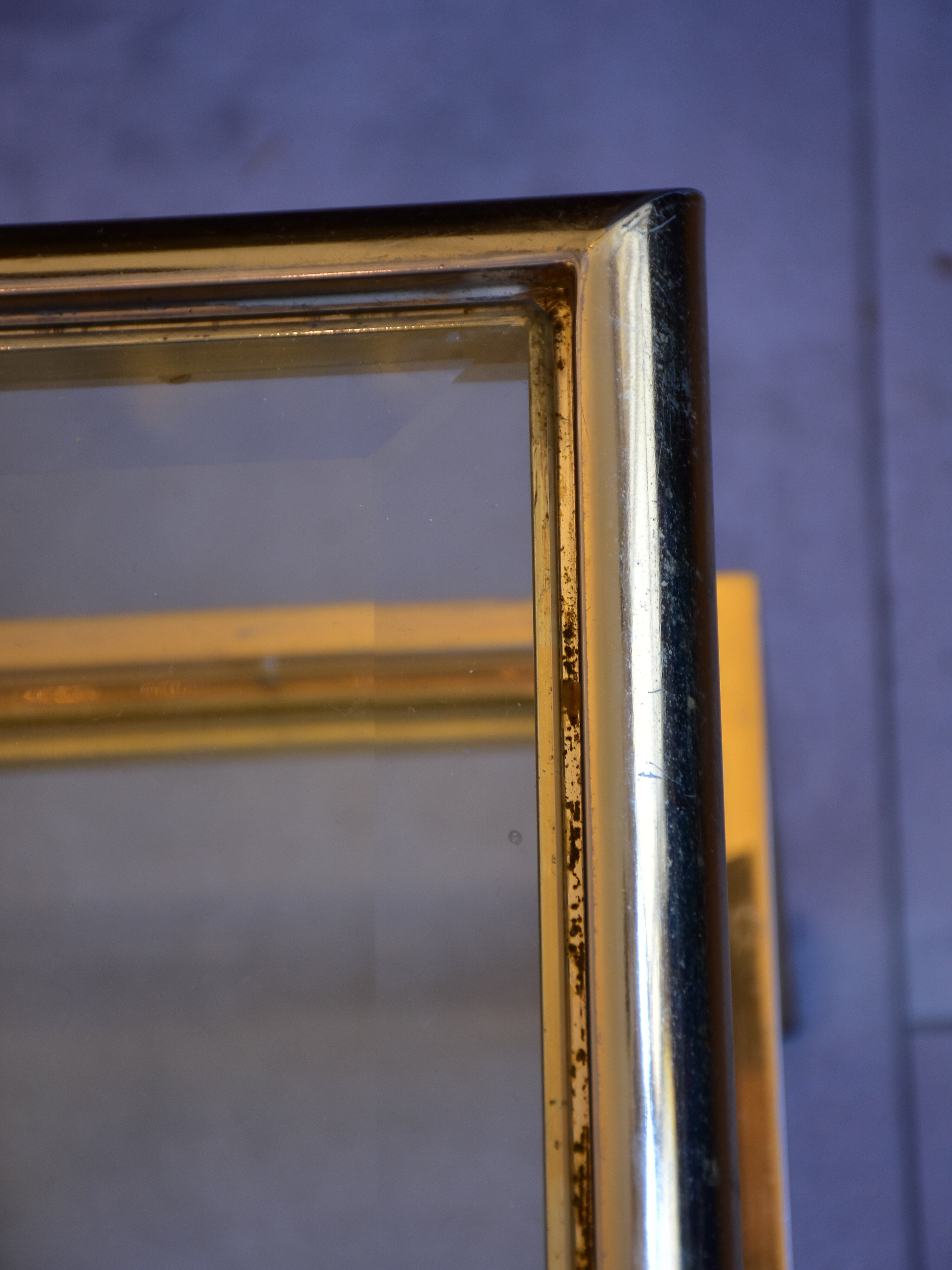 Vintage glass and brass coffee table with sliding display case