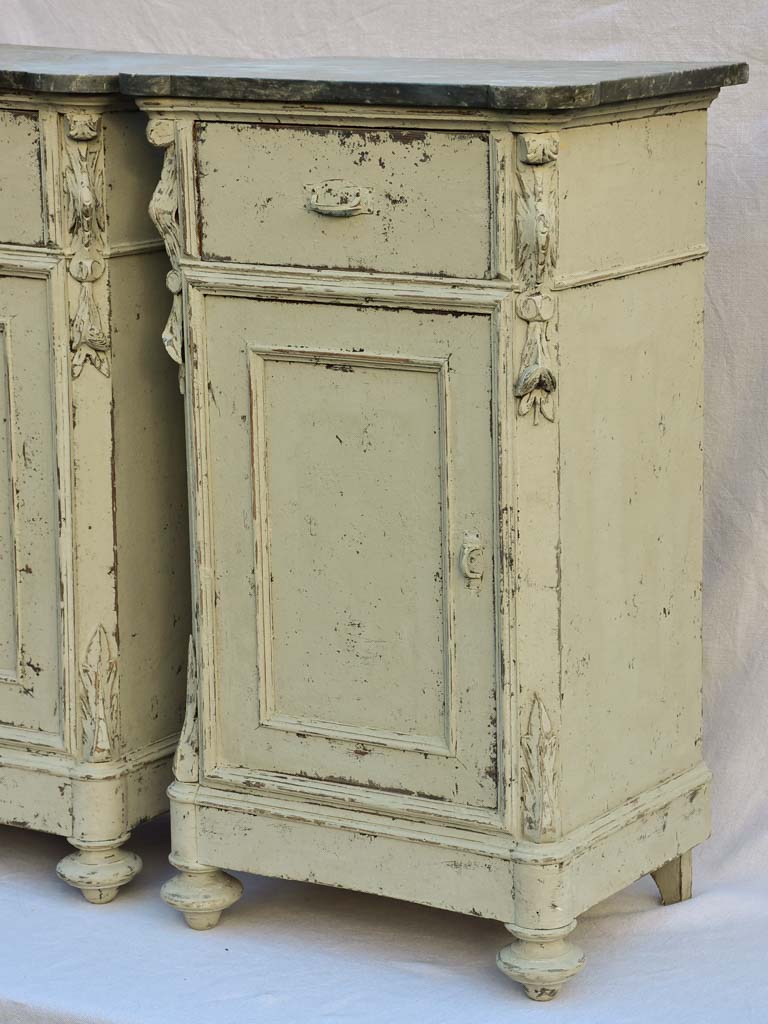 Pair of early 20th century Italian night stands with gray patina and black marble