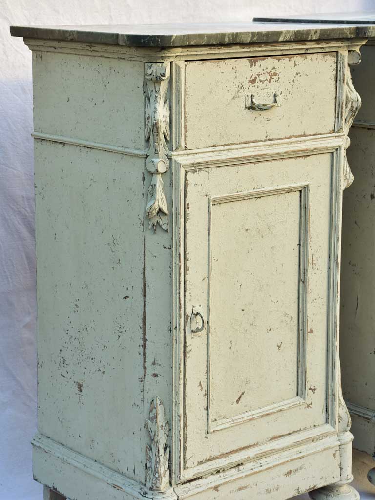 Pair of early 20th century Italian night stands with gray patina and black marble