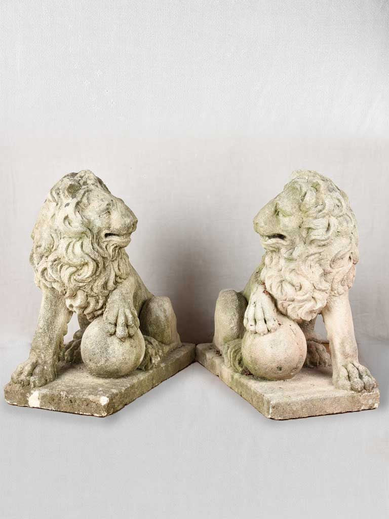 Pair of mid 19th-century French garden lions 30"