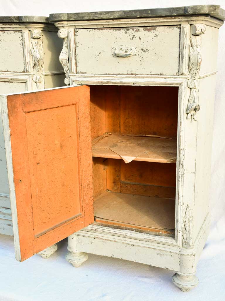 Pair of early 20th century Italian night stands with gray patina and black marble