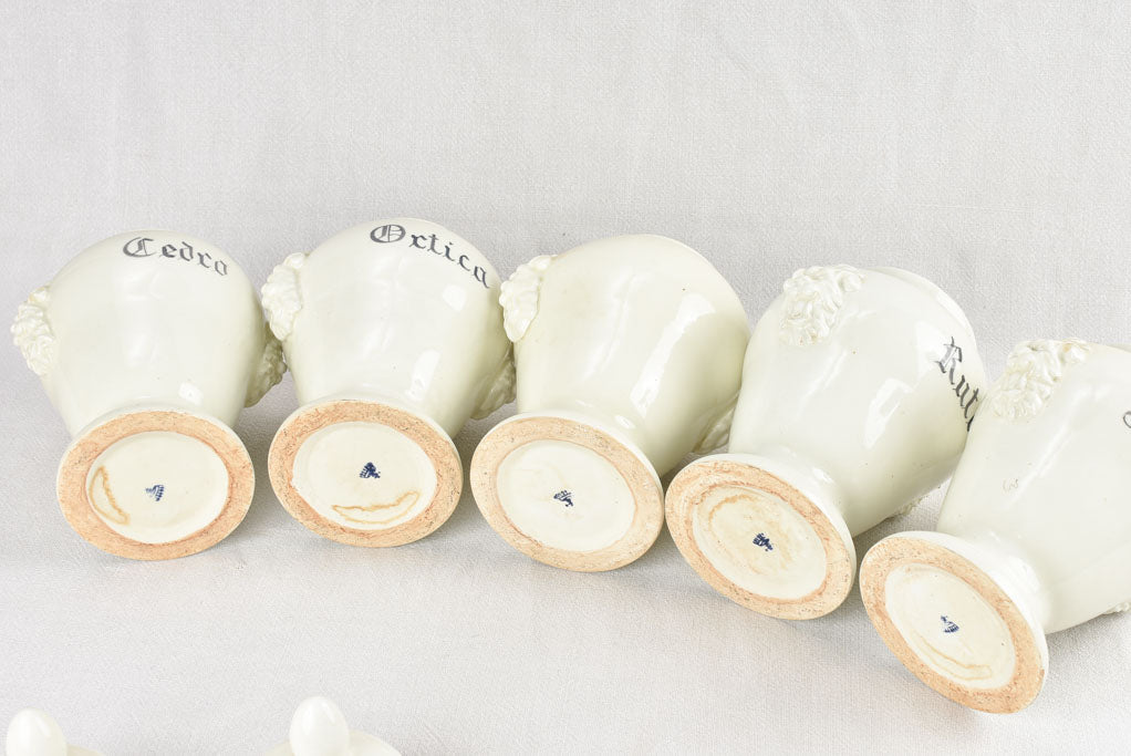 Ornamental Italian apothecary jars with labels