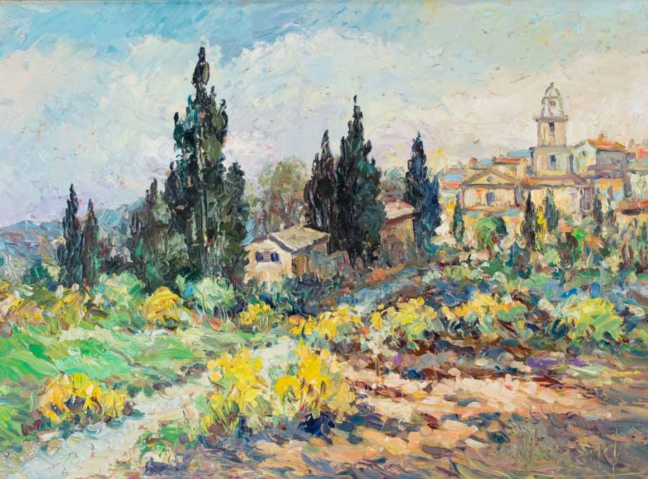 Chapelle Eyguières D. Allemand (1906- ?) oil on board 28¾" x 36¼"