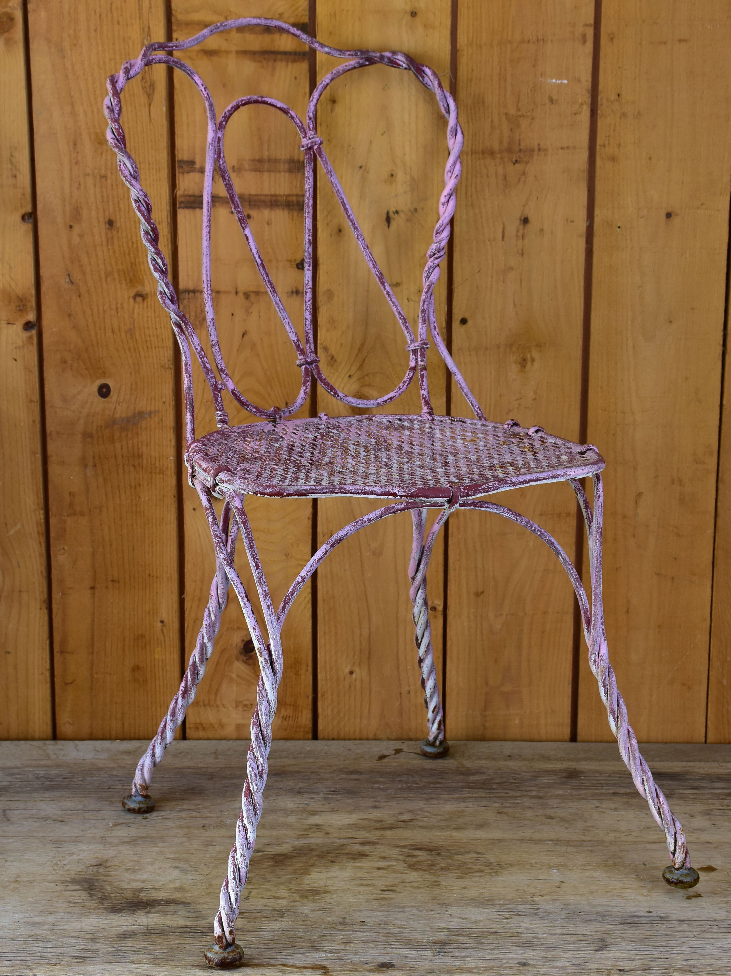 Charming antique French garden chair with pink patina