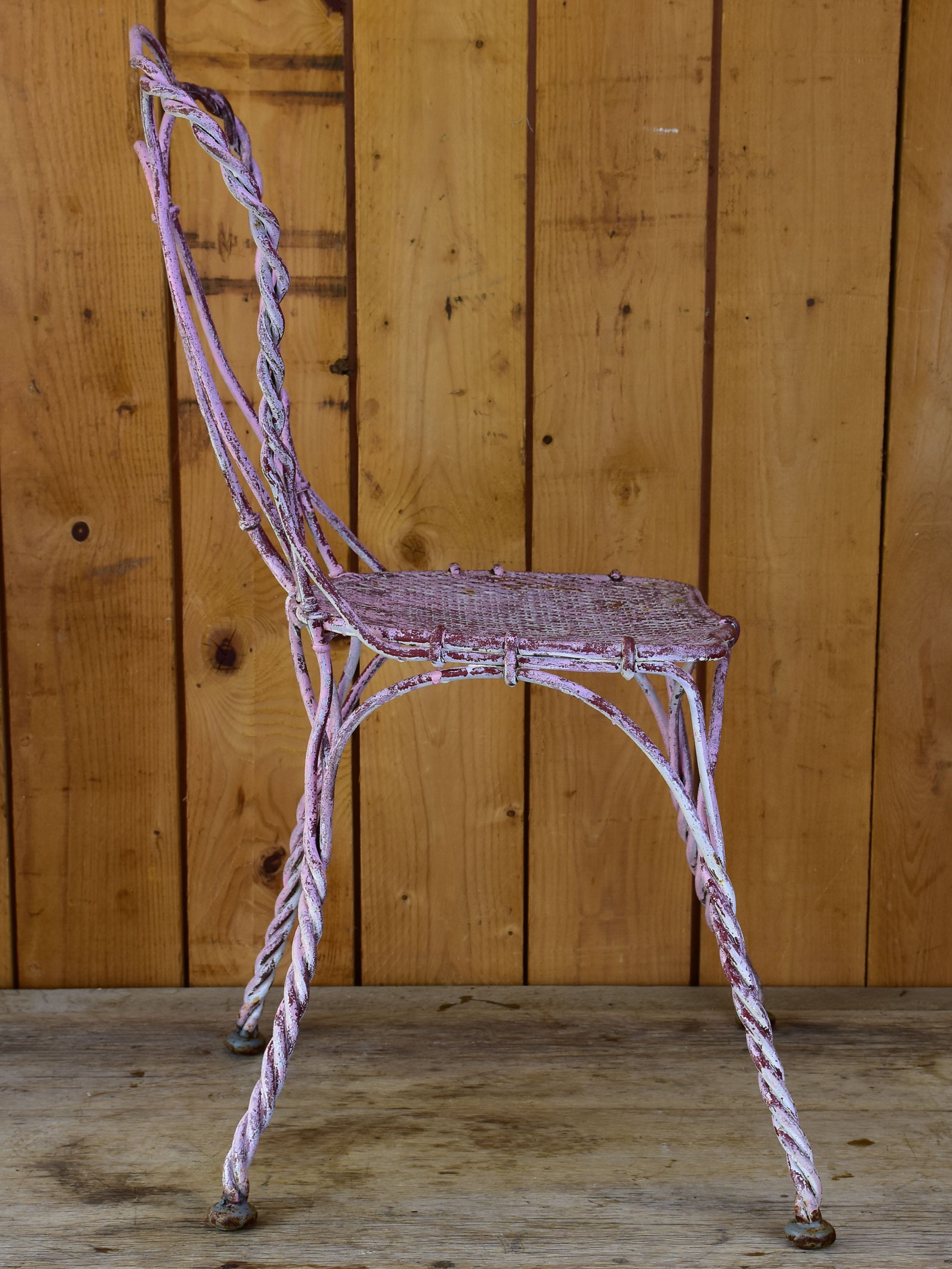 Charming antique French garden chair with pink patina