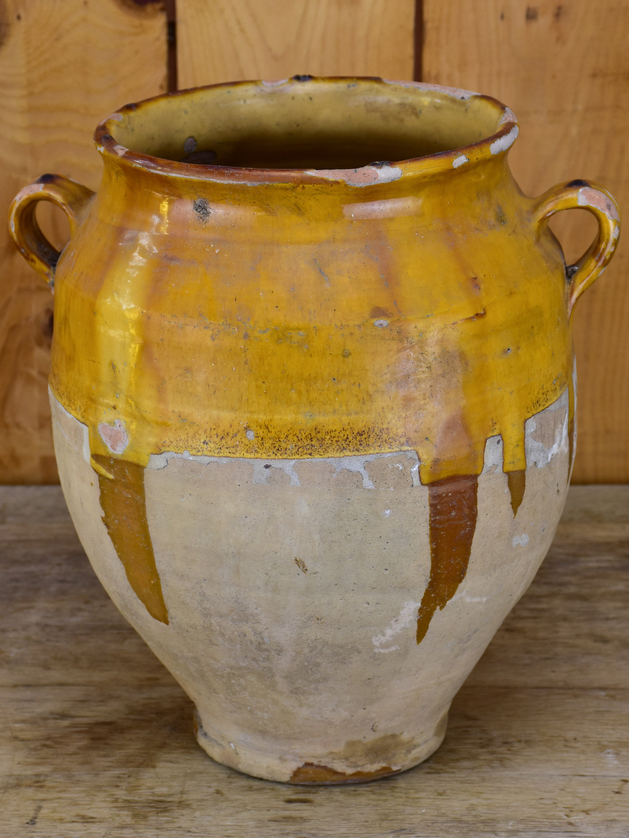 Large French confit pot with orange glaze