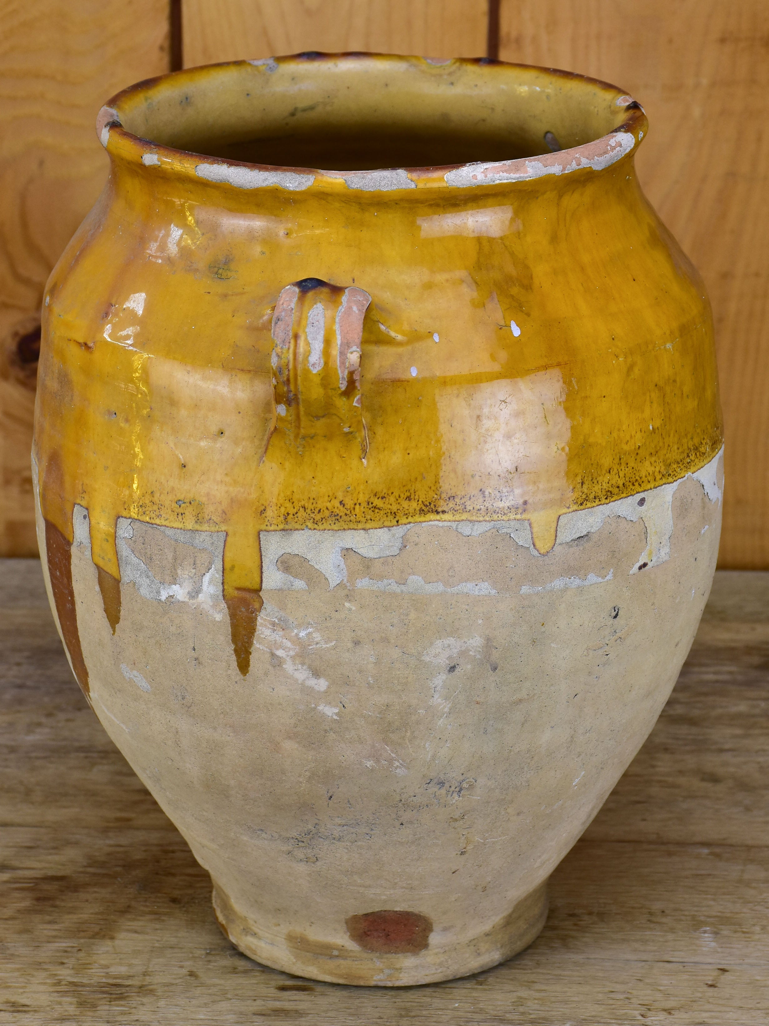 Large French confit pot with orange glaze