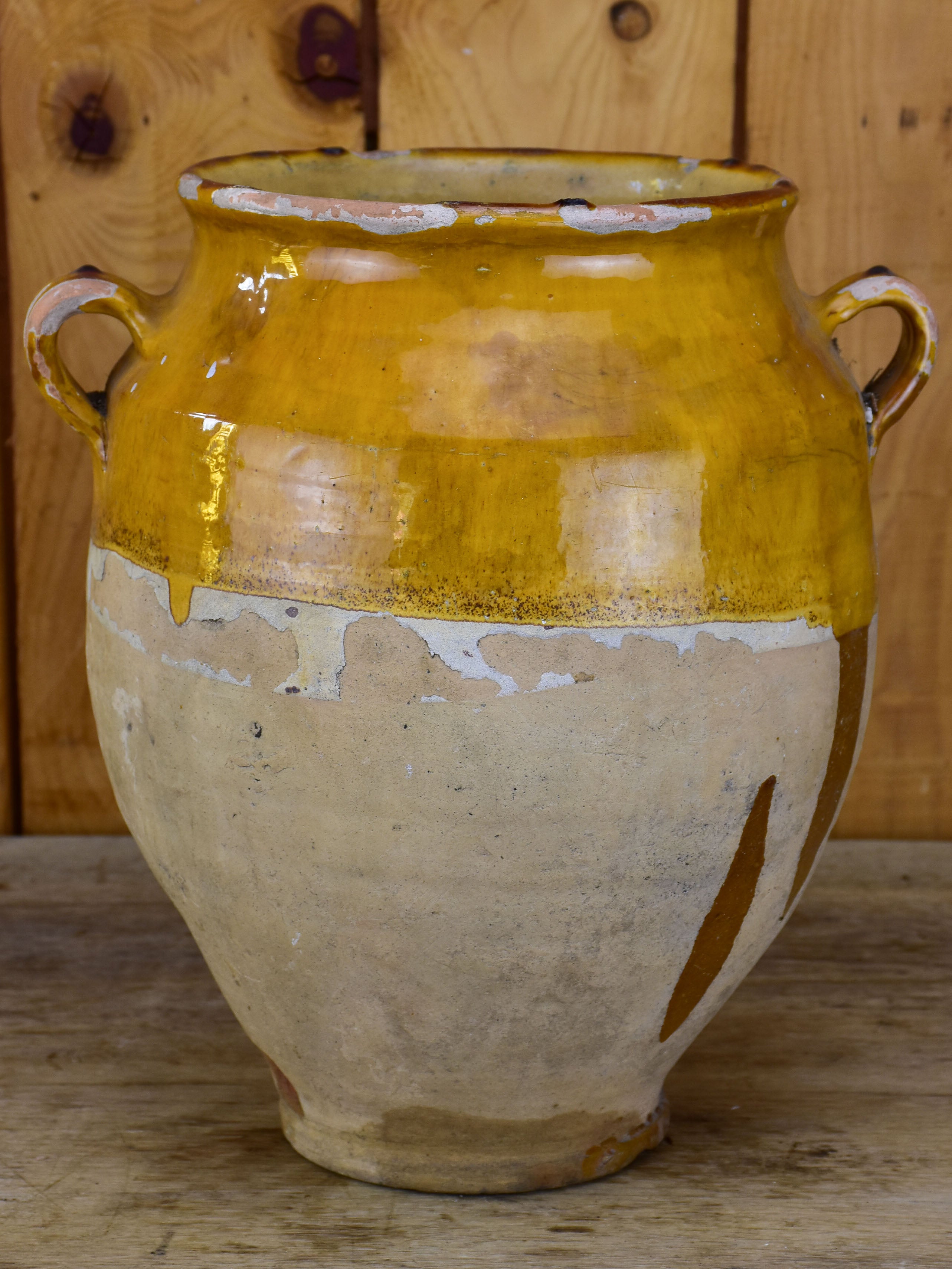 Large French confit pot with orange glaze