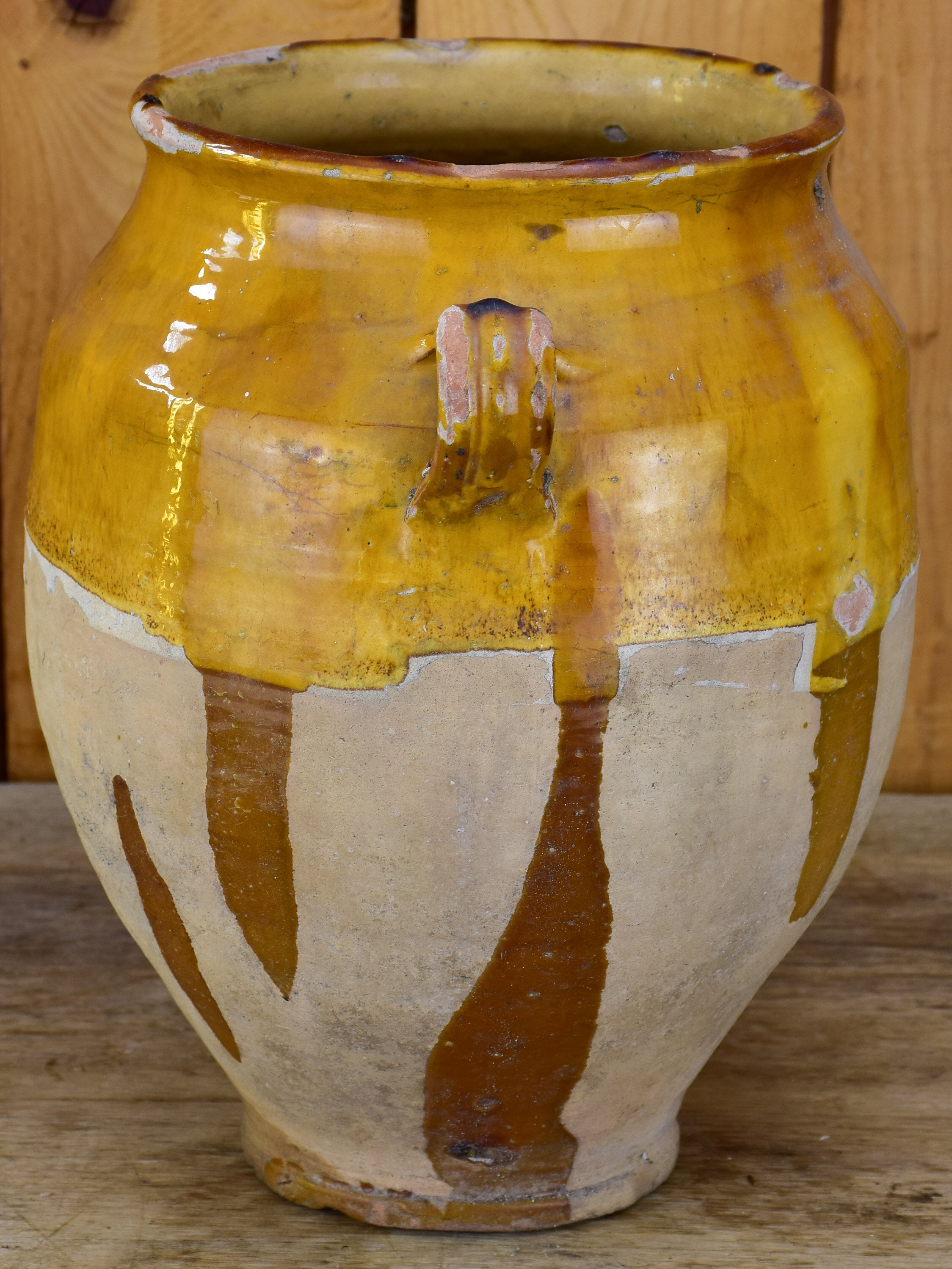 Large French confit pot with orange glaze