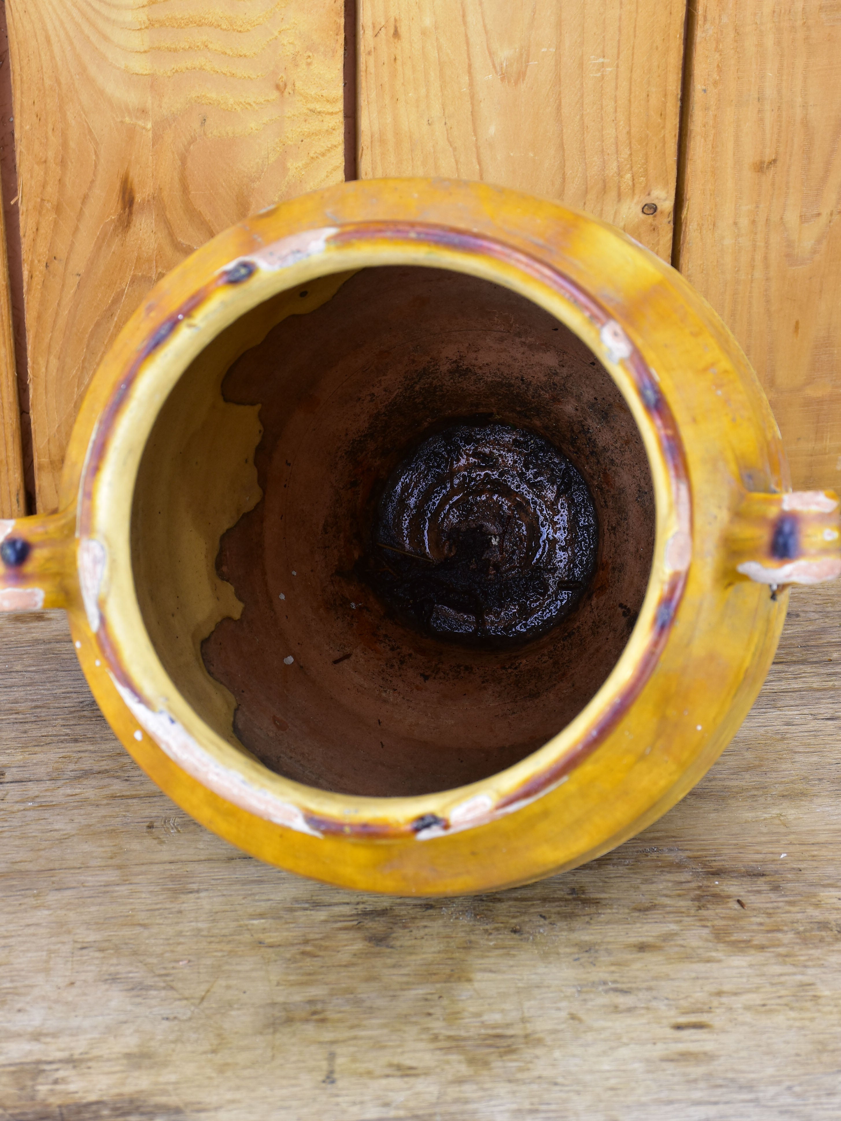 Large French confit pot with orange glaze