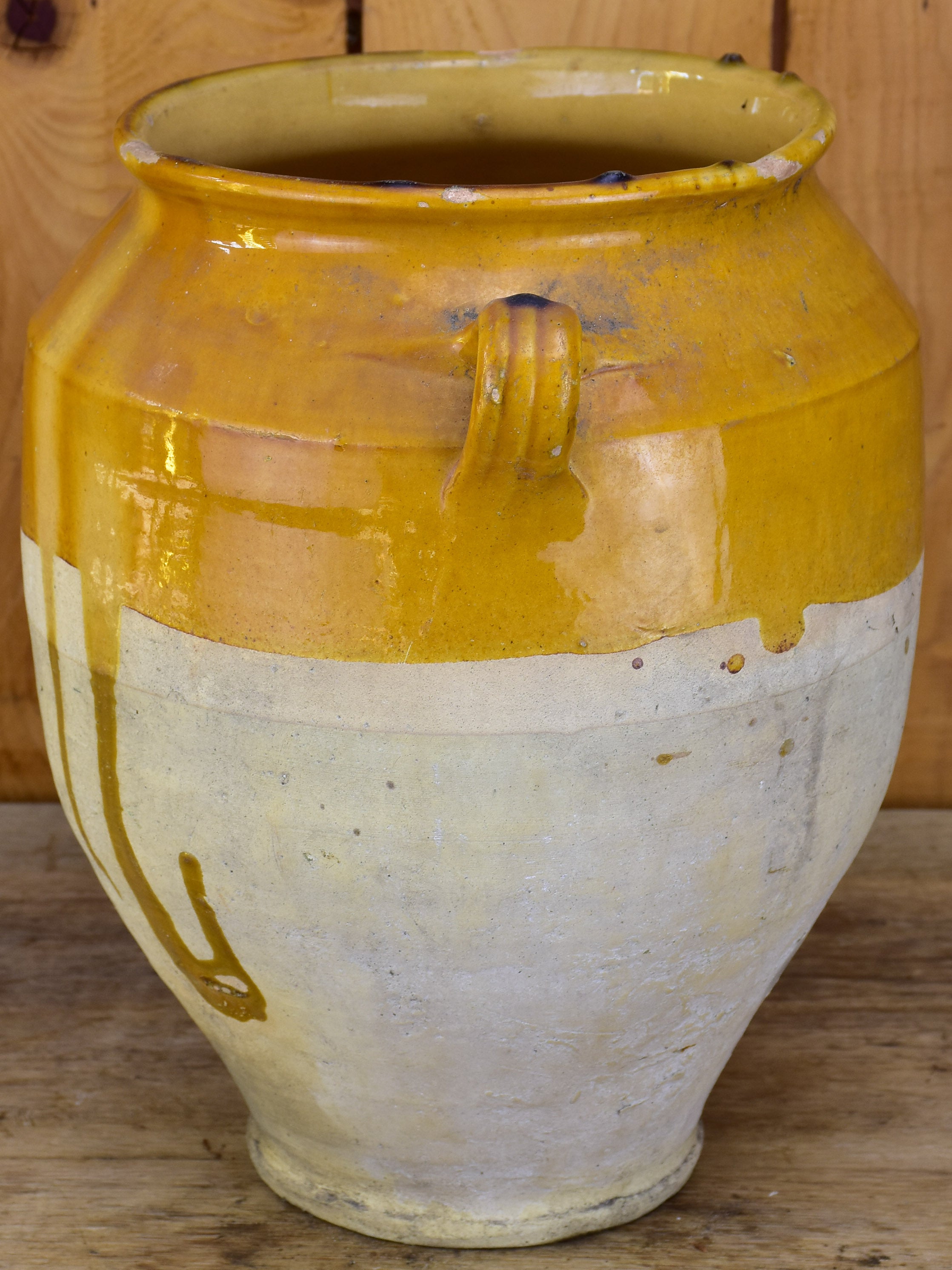 Large French conserve pot with orange glaze