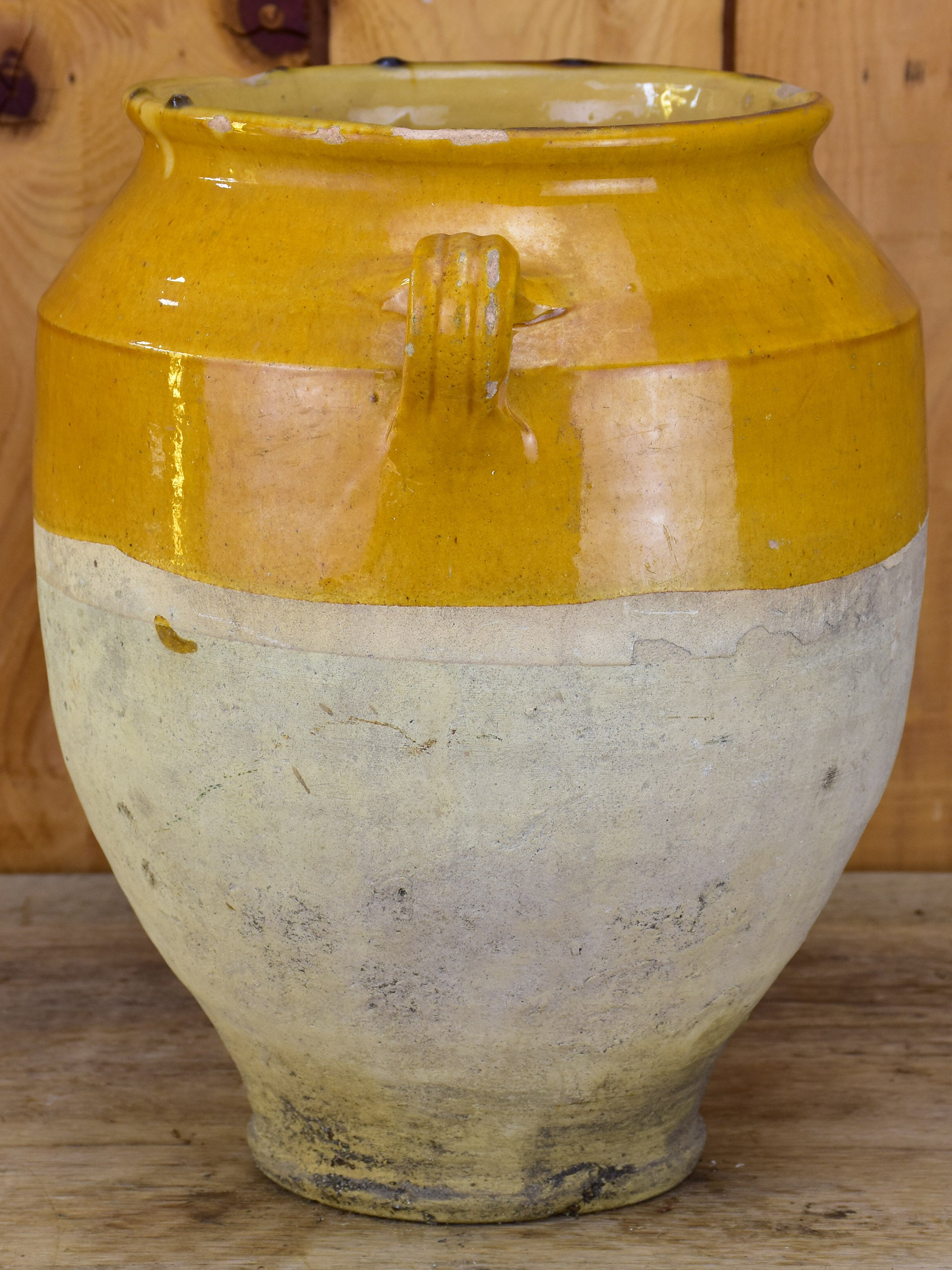 Large French conserve pot with orange glaze