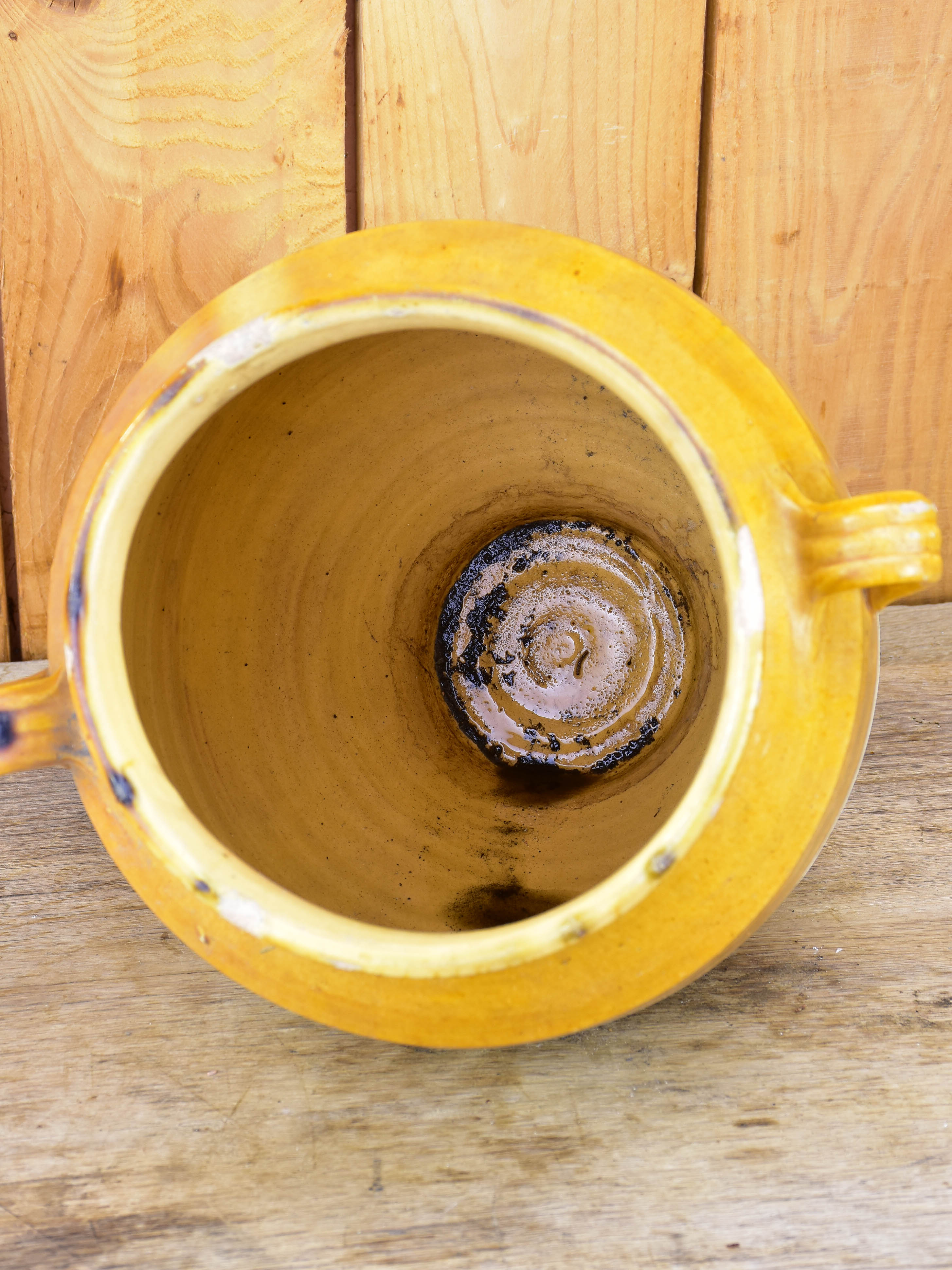 Large French conserve pot with orange glaze