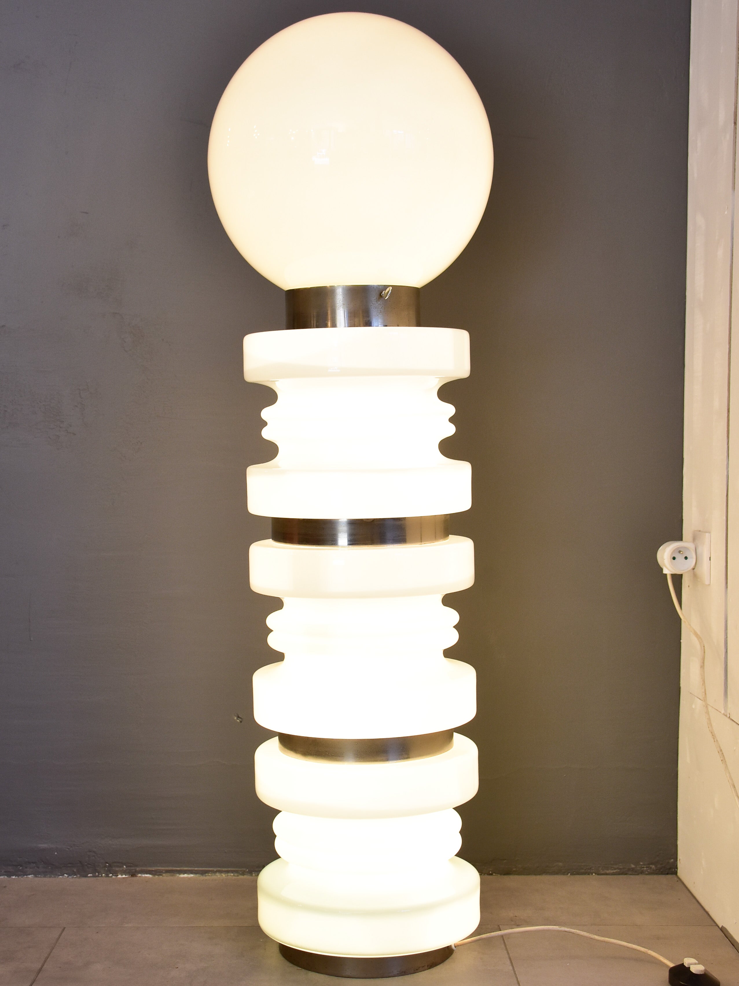 Vintage white glass Mazzega floor lamp