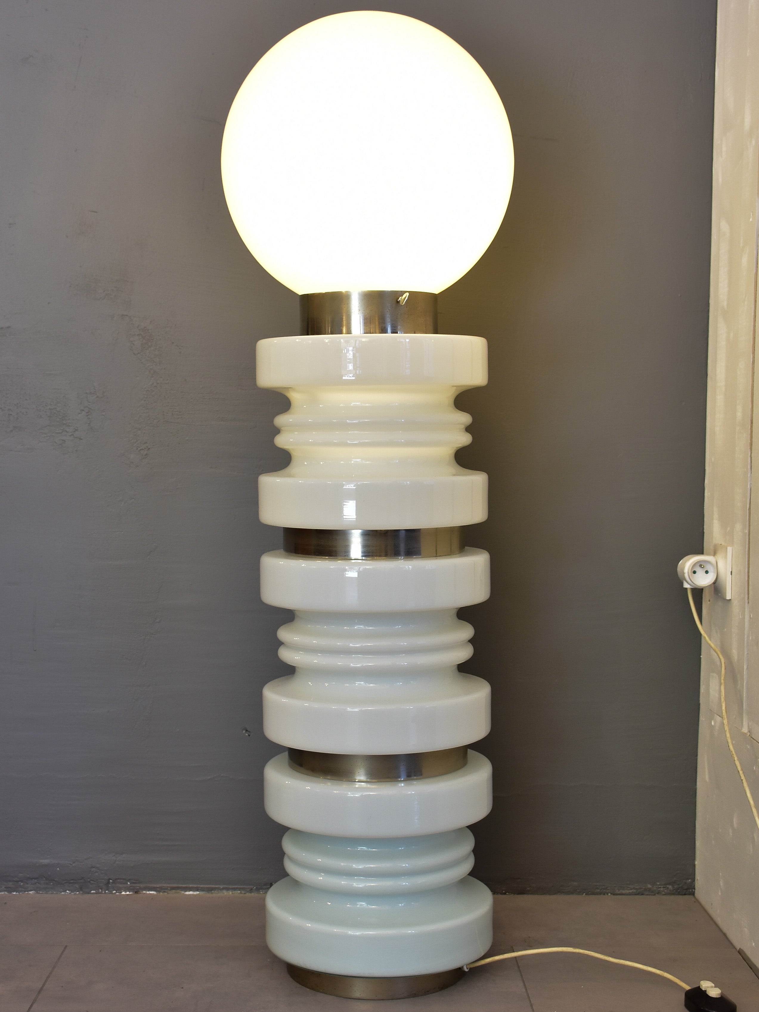 Vintage white glass Mazzega floor lamp