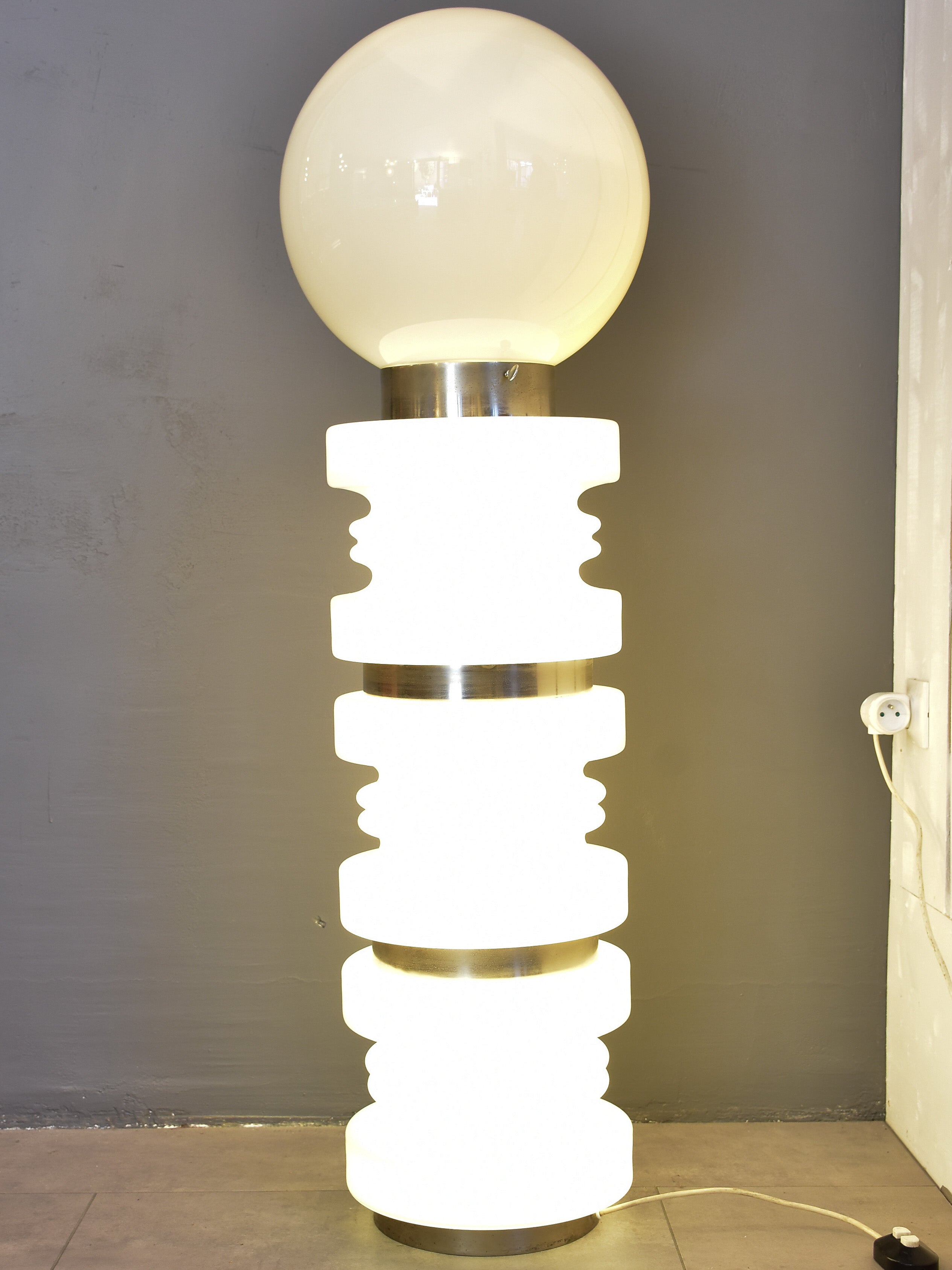 Vintage white glass Mazzega floor lamp