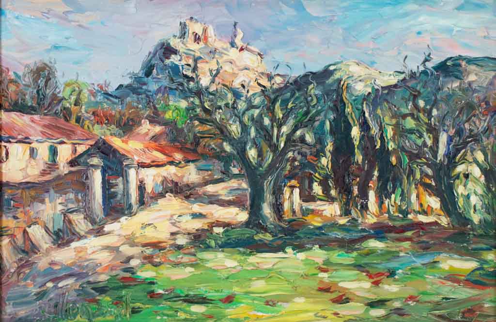 Olive grove with a perched village D. Allemand (1906- ?) oil on card 18½" x 24½"