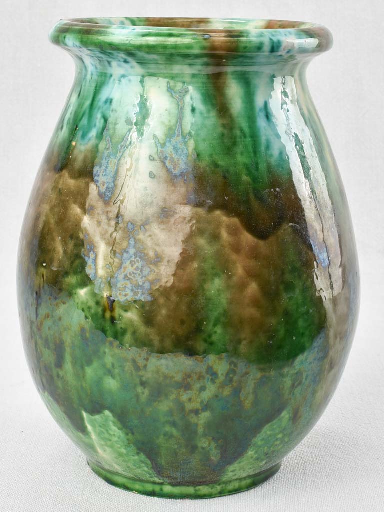 Vintage green & brown vase - Vallauris 9¾"