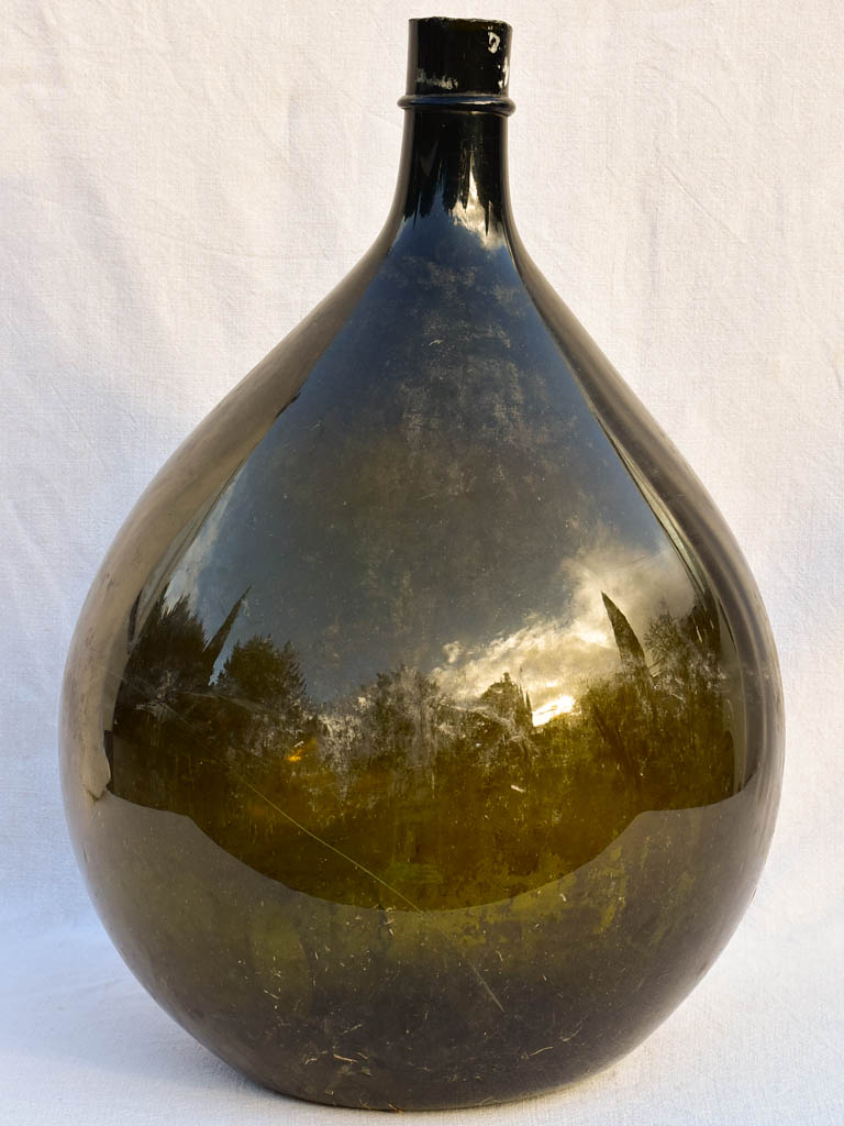 Very large early 20th Century Italian demijohn bottle - dark green / black 27½"