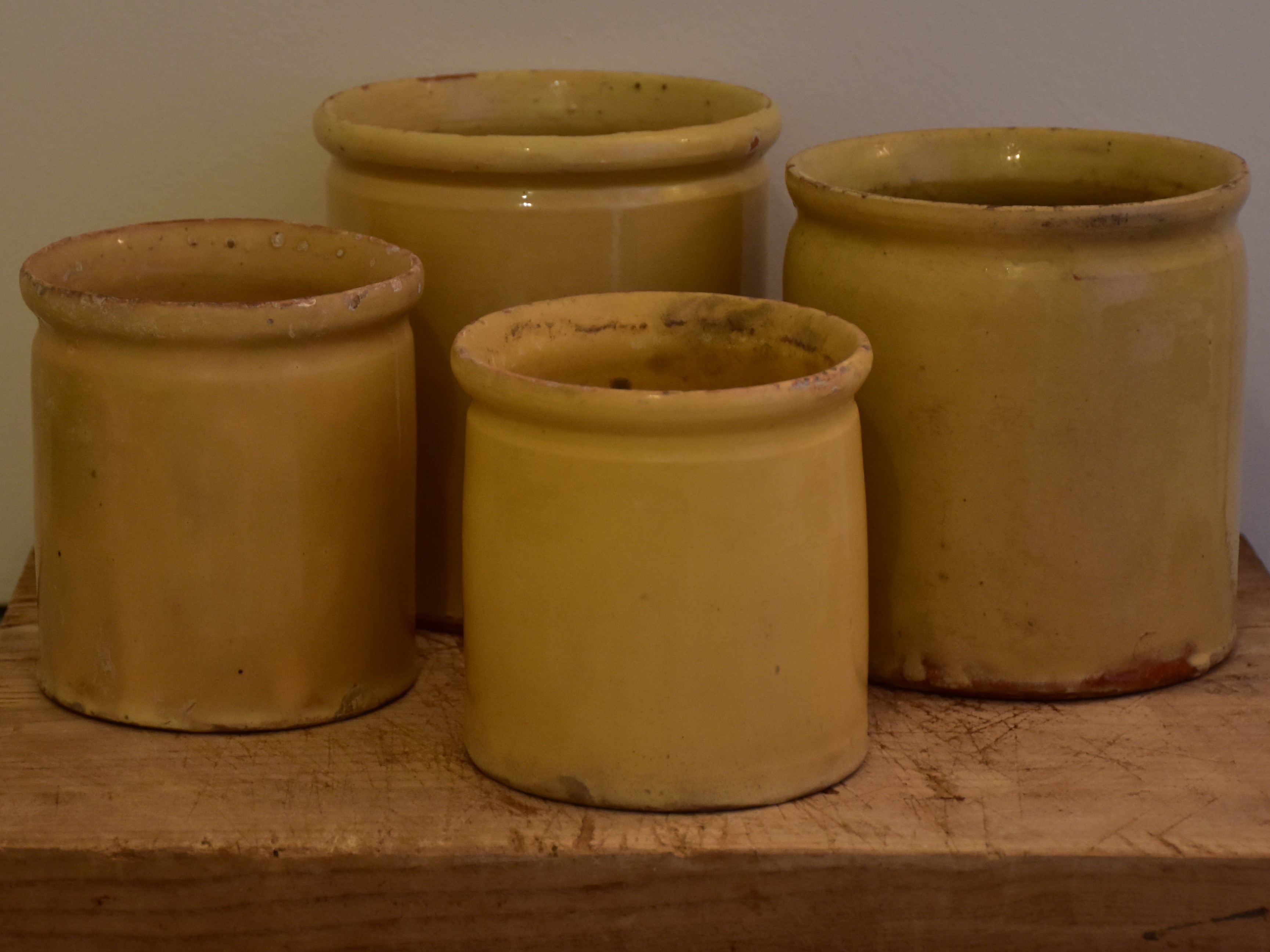 Preserving jars, yellow ware, 19th-century - four