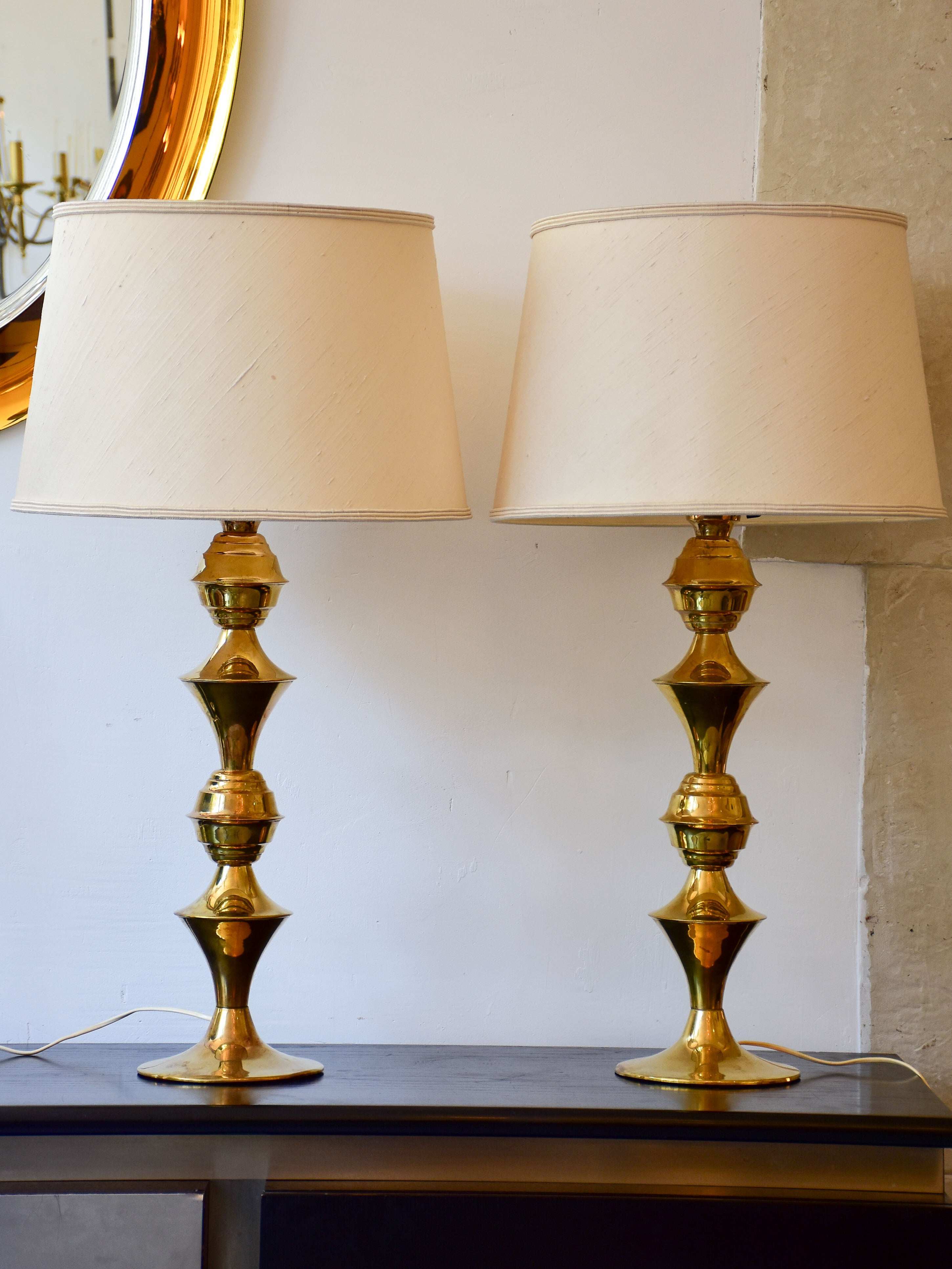 Pair of vintage Swedish Borje Claes lamps with gold stands