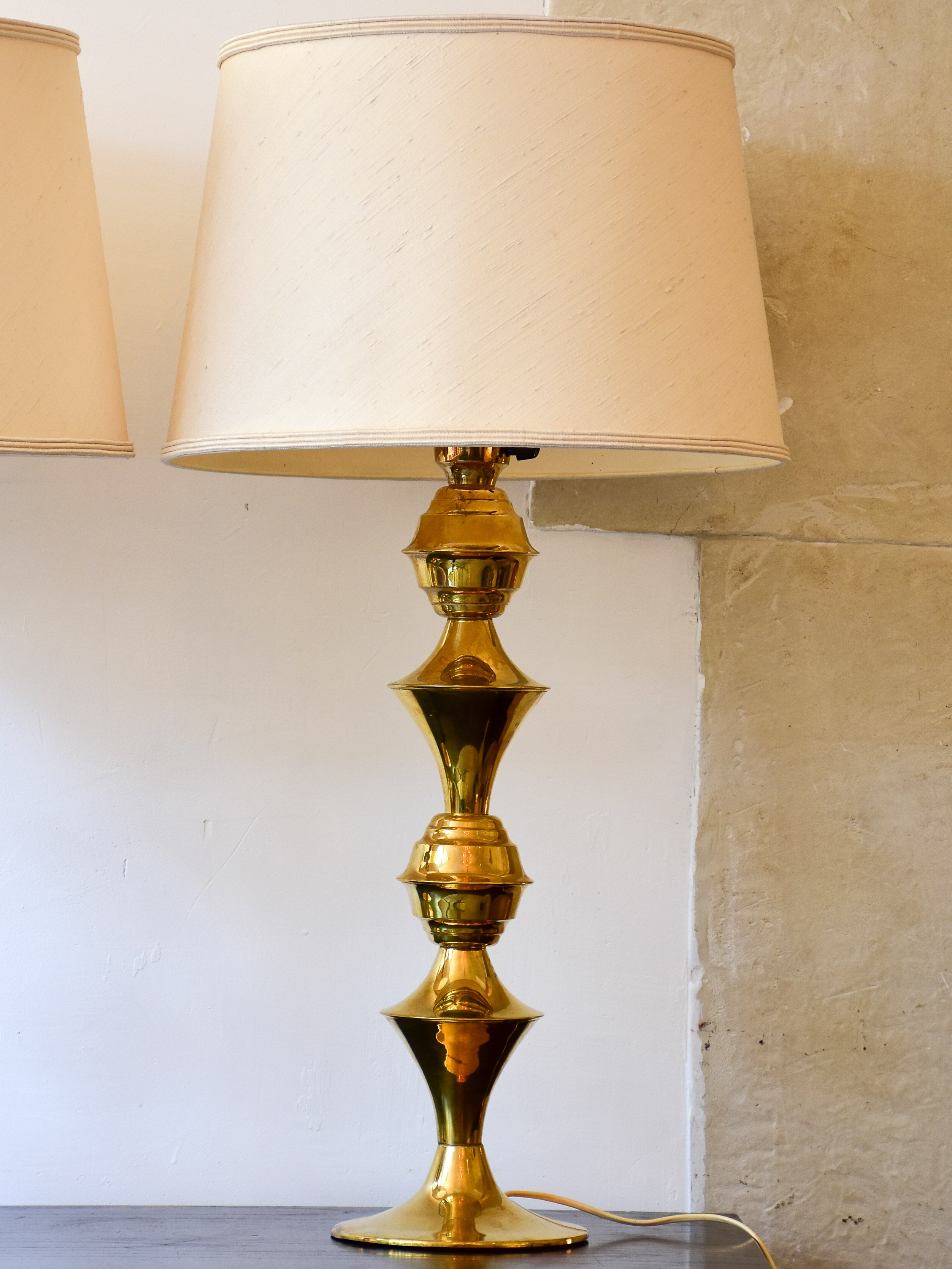 Pair of vintage Swedish Borje Claes lamps with gold stands