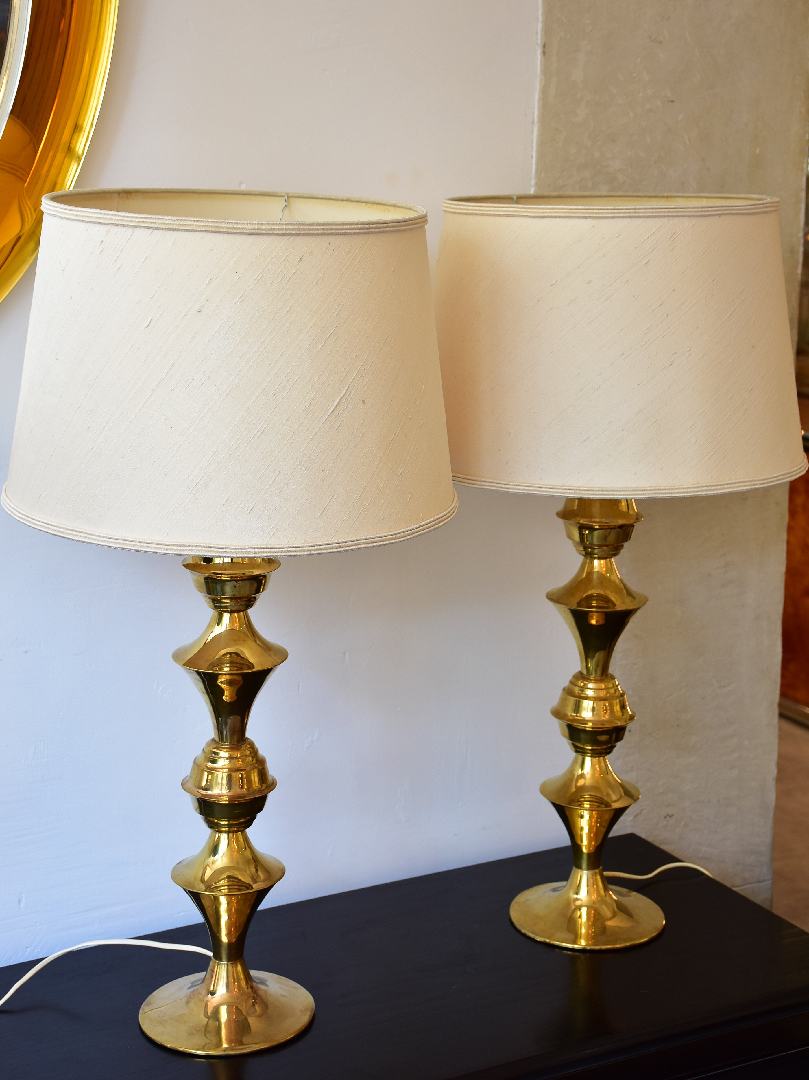 Pair of vintage Swedish Borje Claes lamps with gold stands