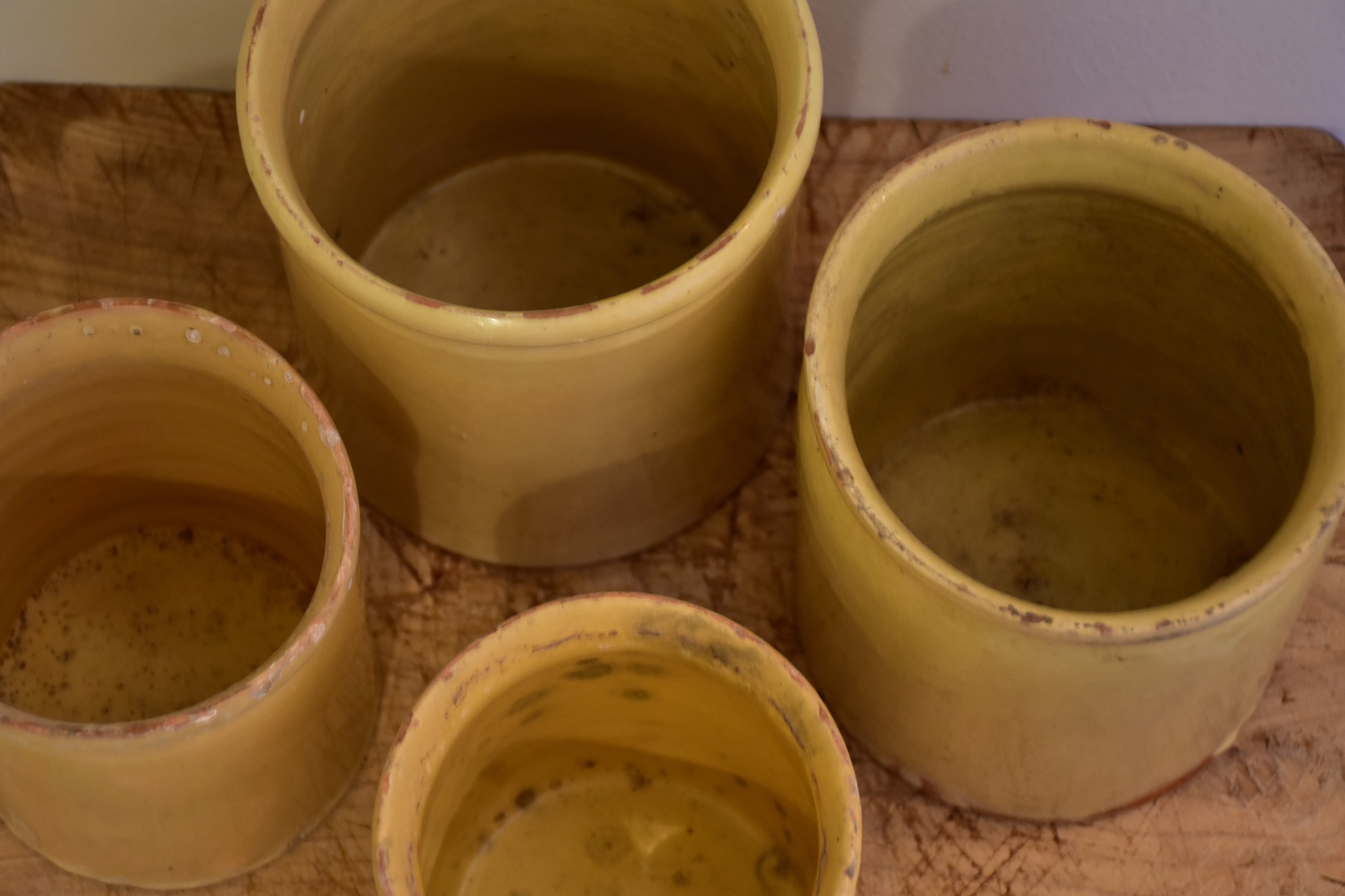 Preserving jars, yellow ware, 19th-century - four