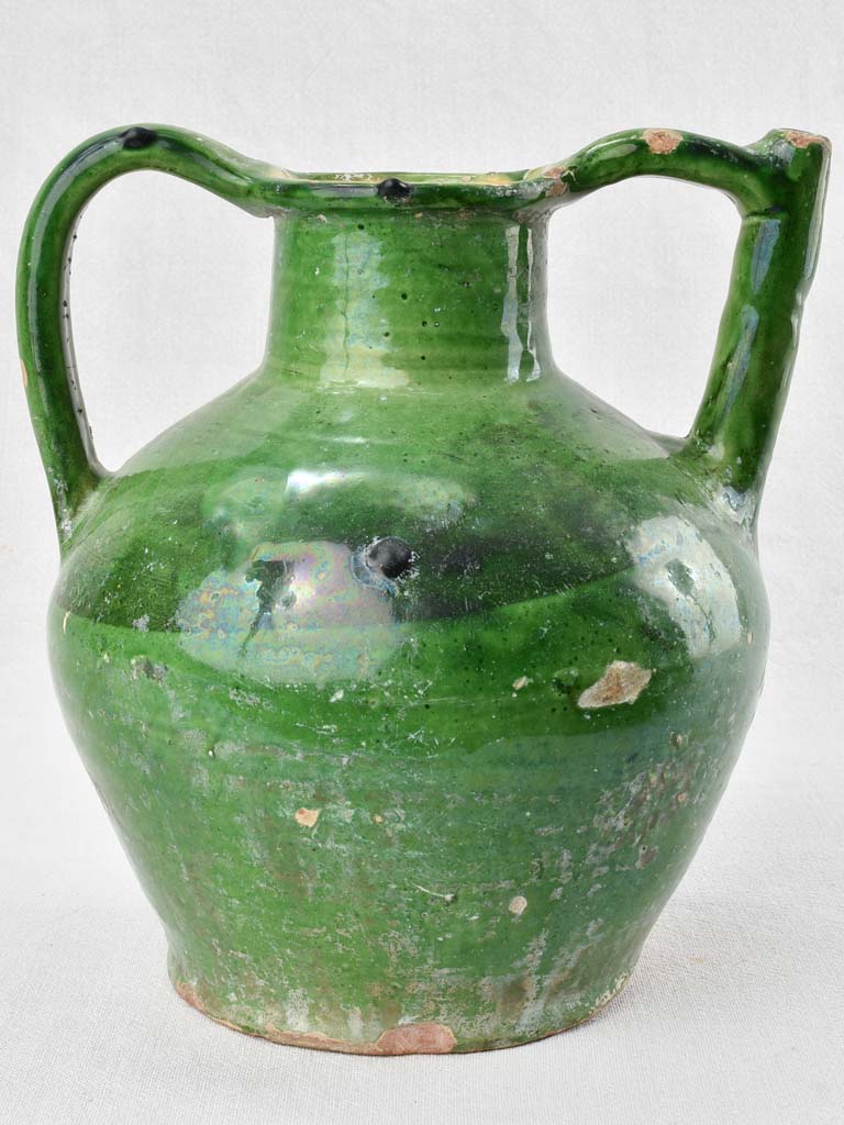 19th century cruche orjol - water flagon with green glaze